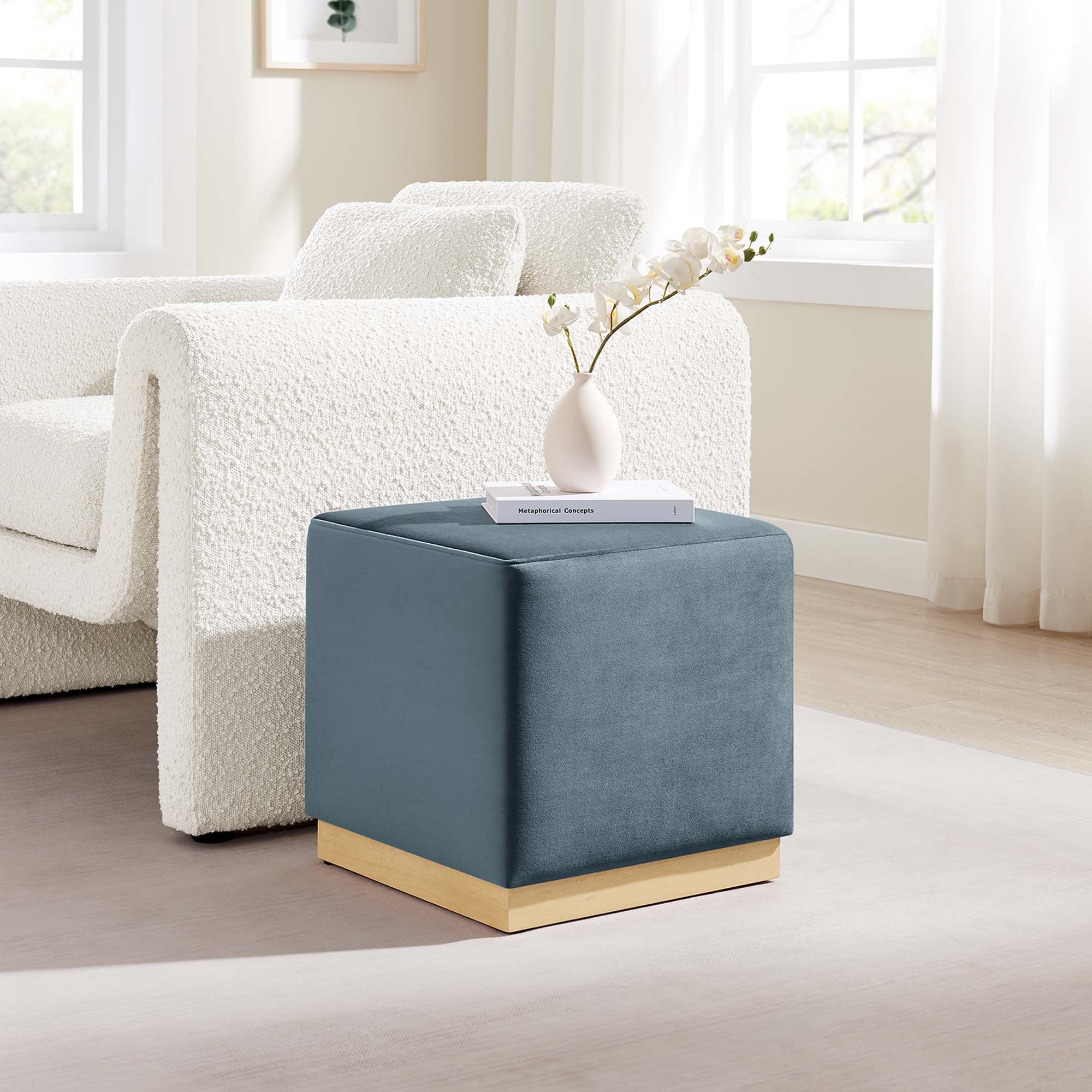 Tilden Square Performance Velvet Upholstered Ottoman