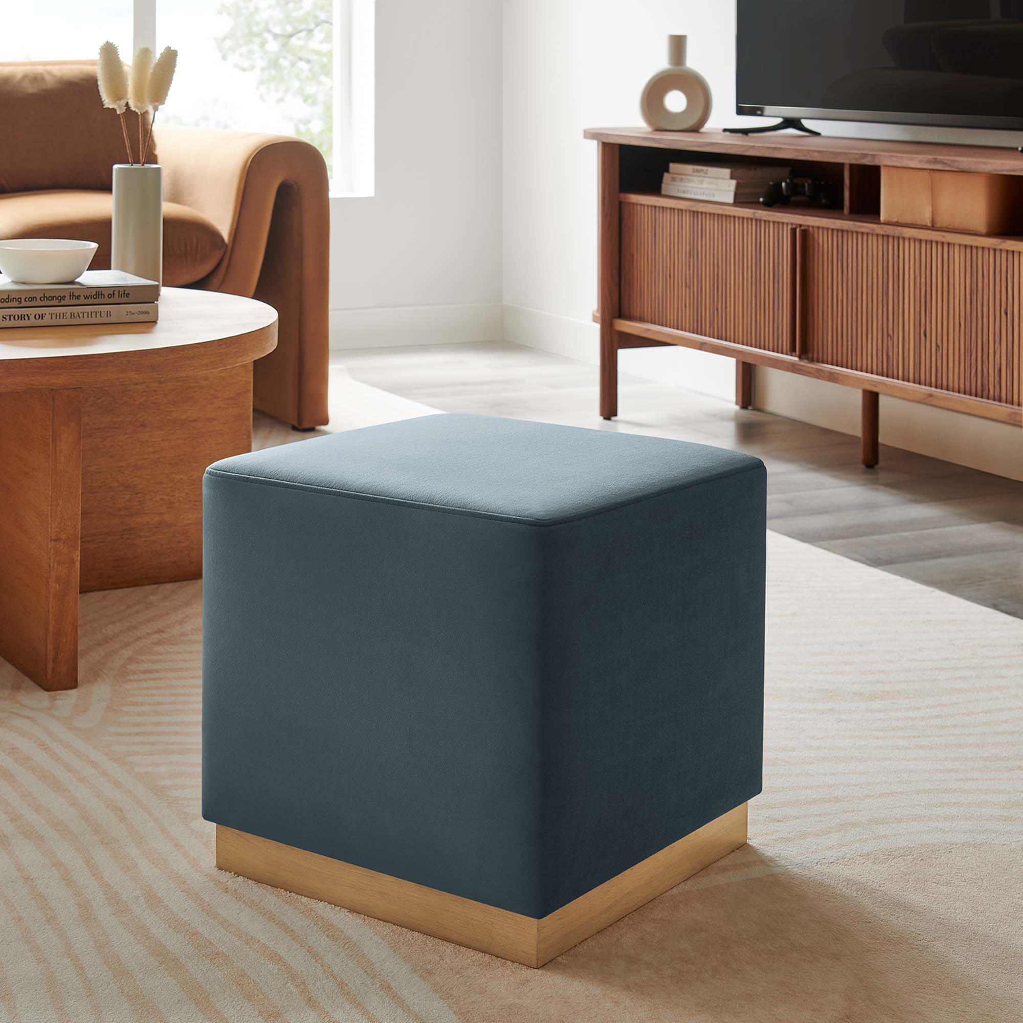 Tilden Square Performance Velvet Upholstered Ottoman