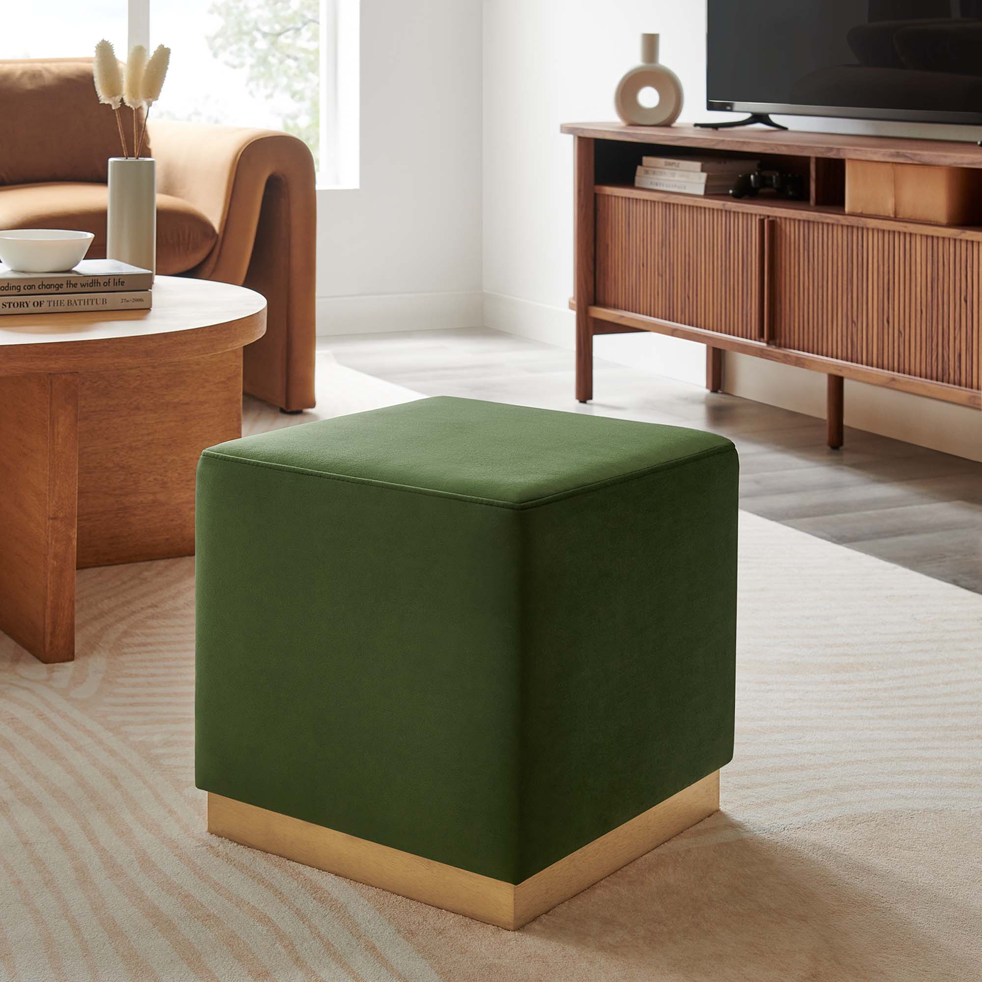 Tilden Square Performance Velvet Upholstered Ottoman