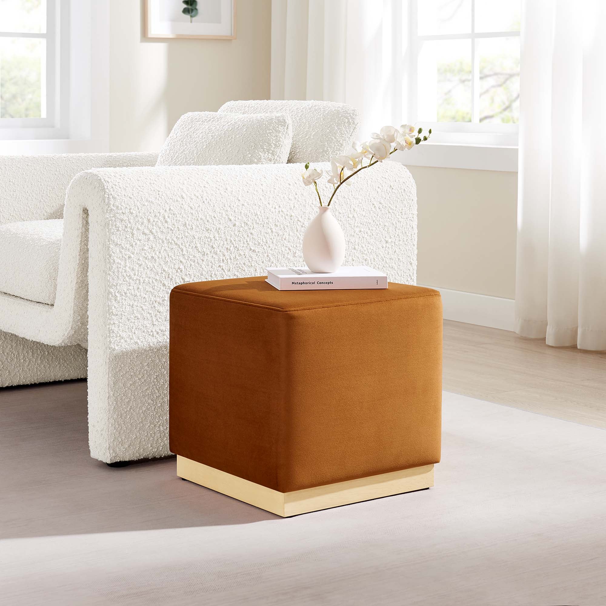 Tilden Square Performance Velvet Upholstered Ottoman