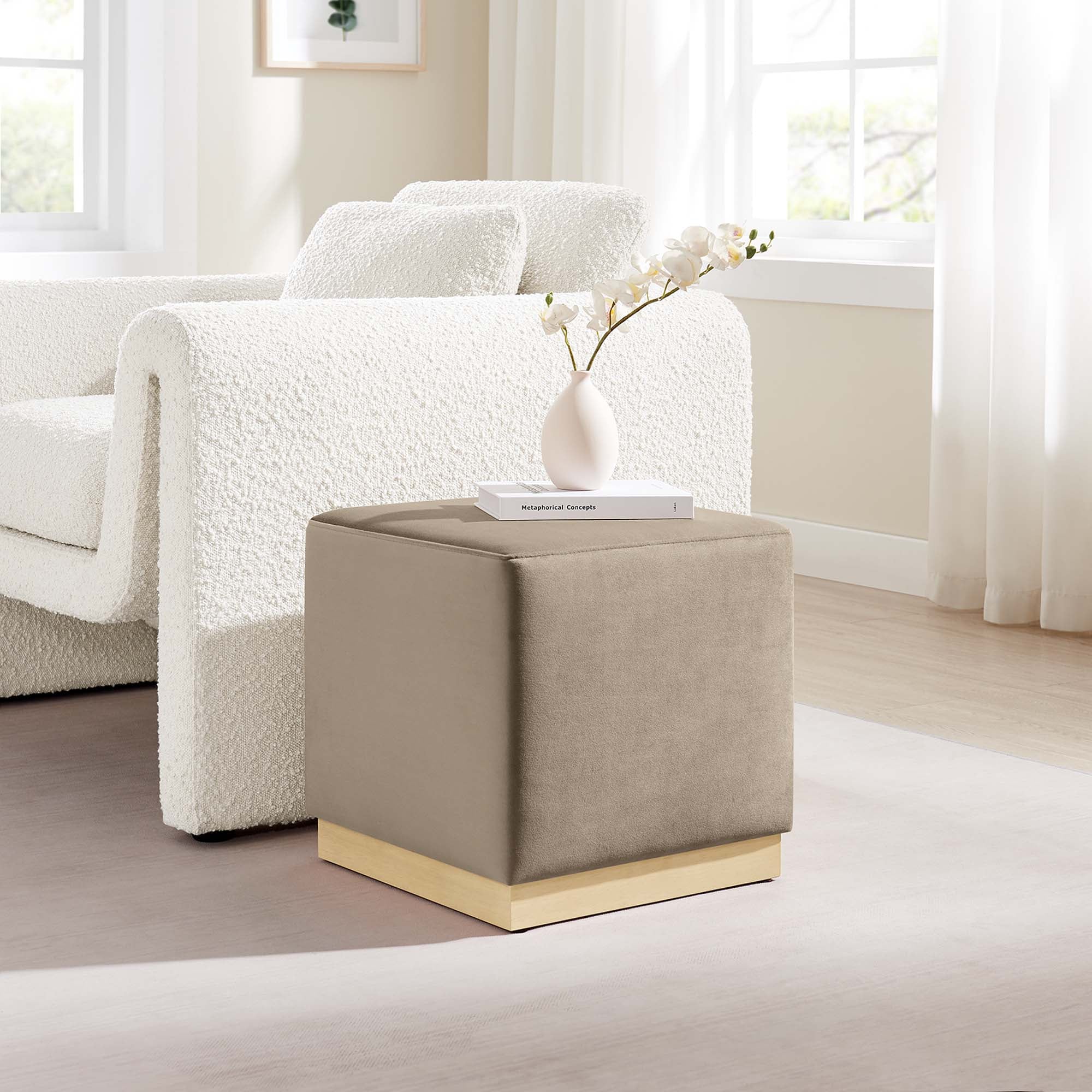 Tilden Square Performance Velvet Upholstered Ottoman