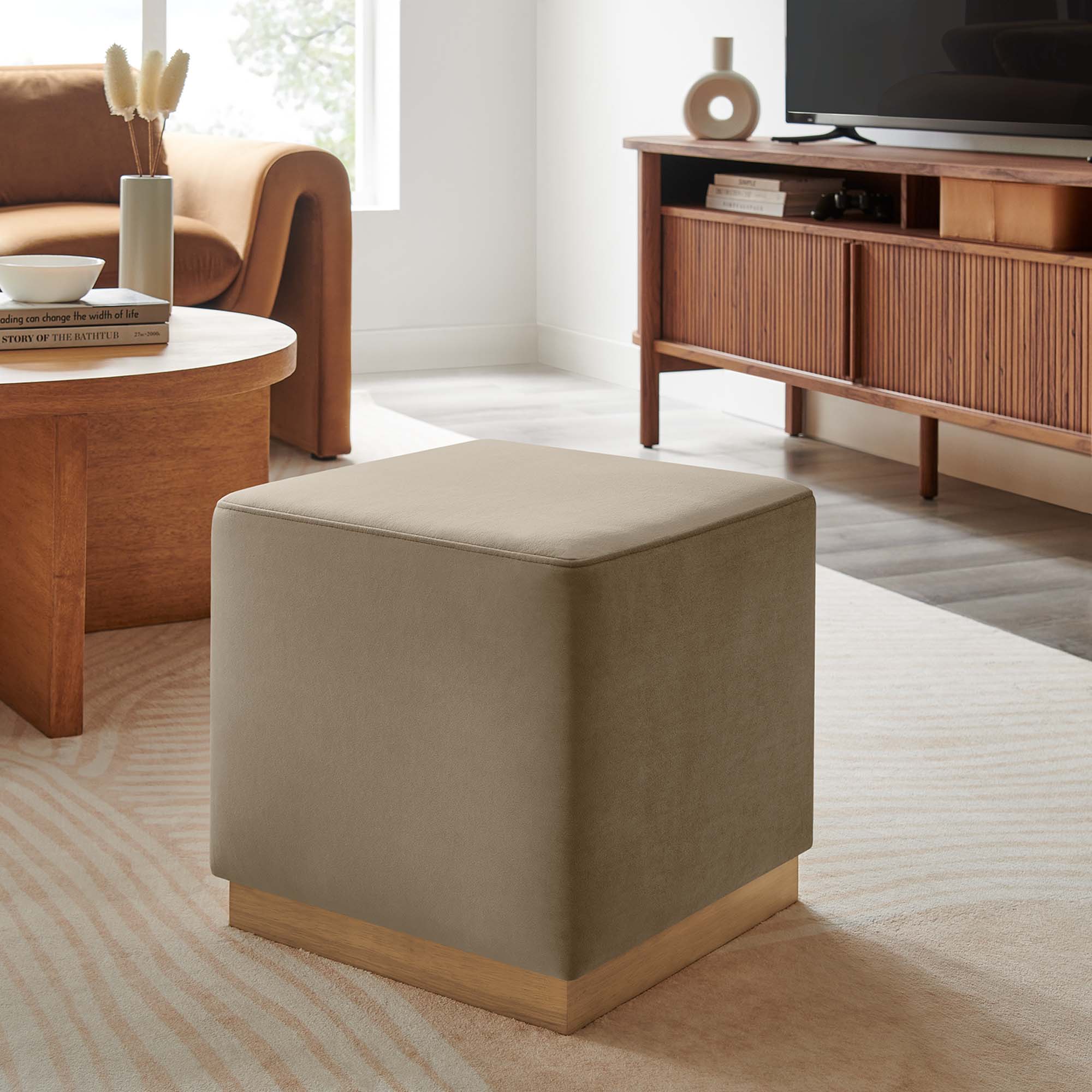 Tilden Square Performance Velvet Upholstered Ottoman