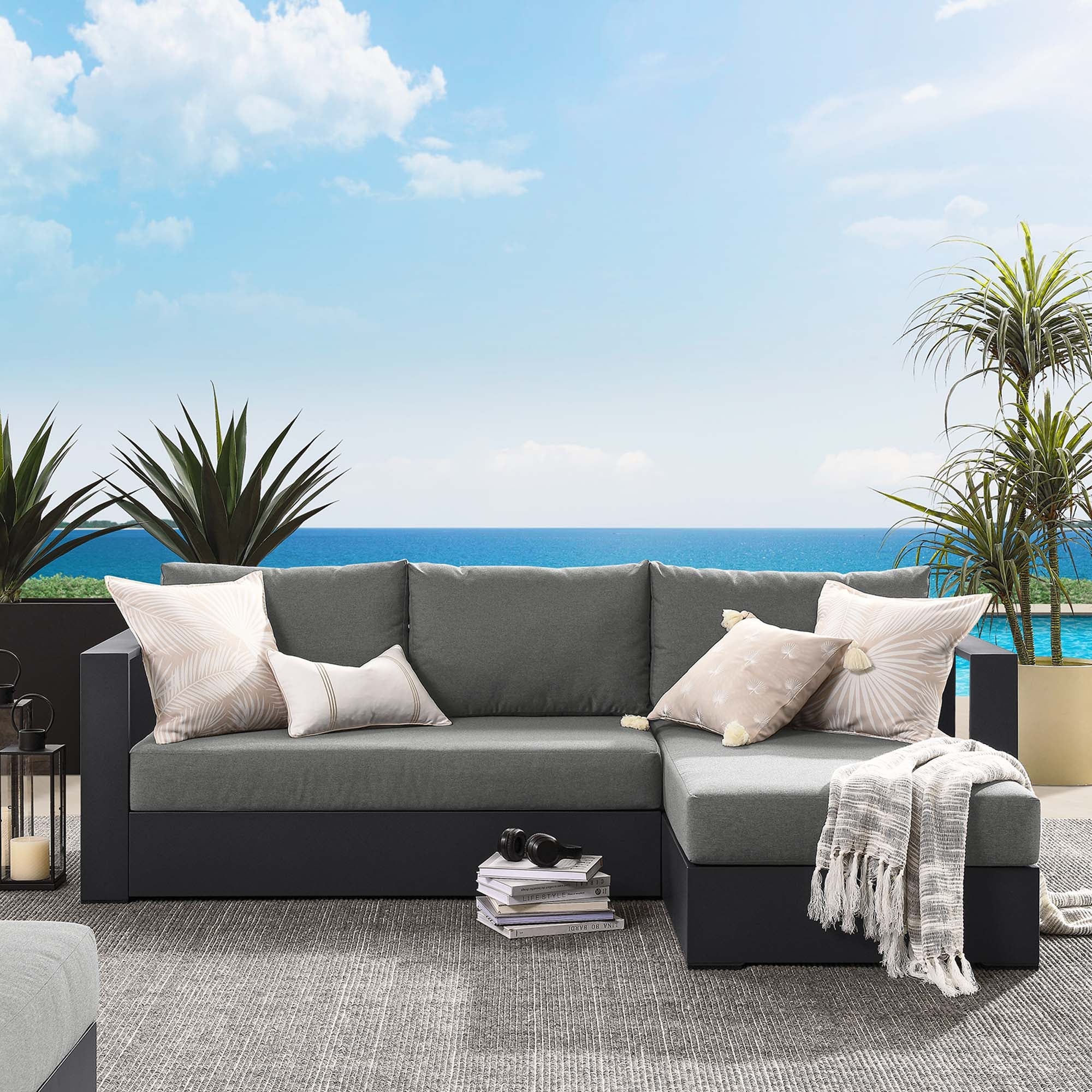 Tahoe 2-Piece Outdoor Patio Powder-Coated Aluminum Right-Facing Chaise Sectional Sofa Set