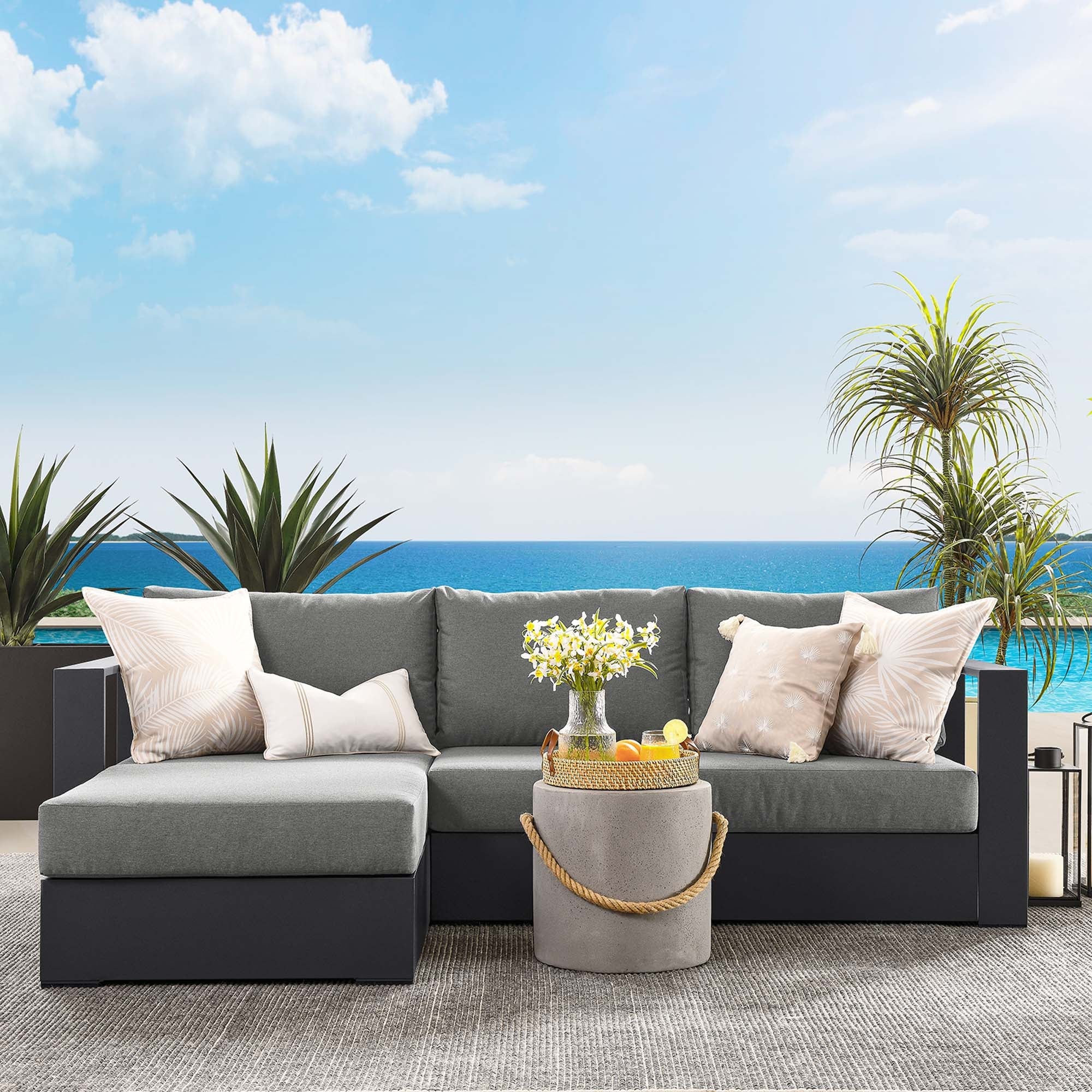 Tahoe 2-Piece Outdoor Patio Powder-Coated Aluminum Left-Facing Chaise Sectional Sofa Set