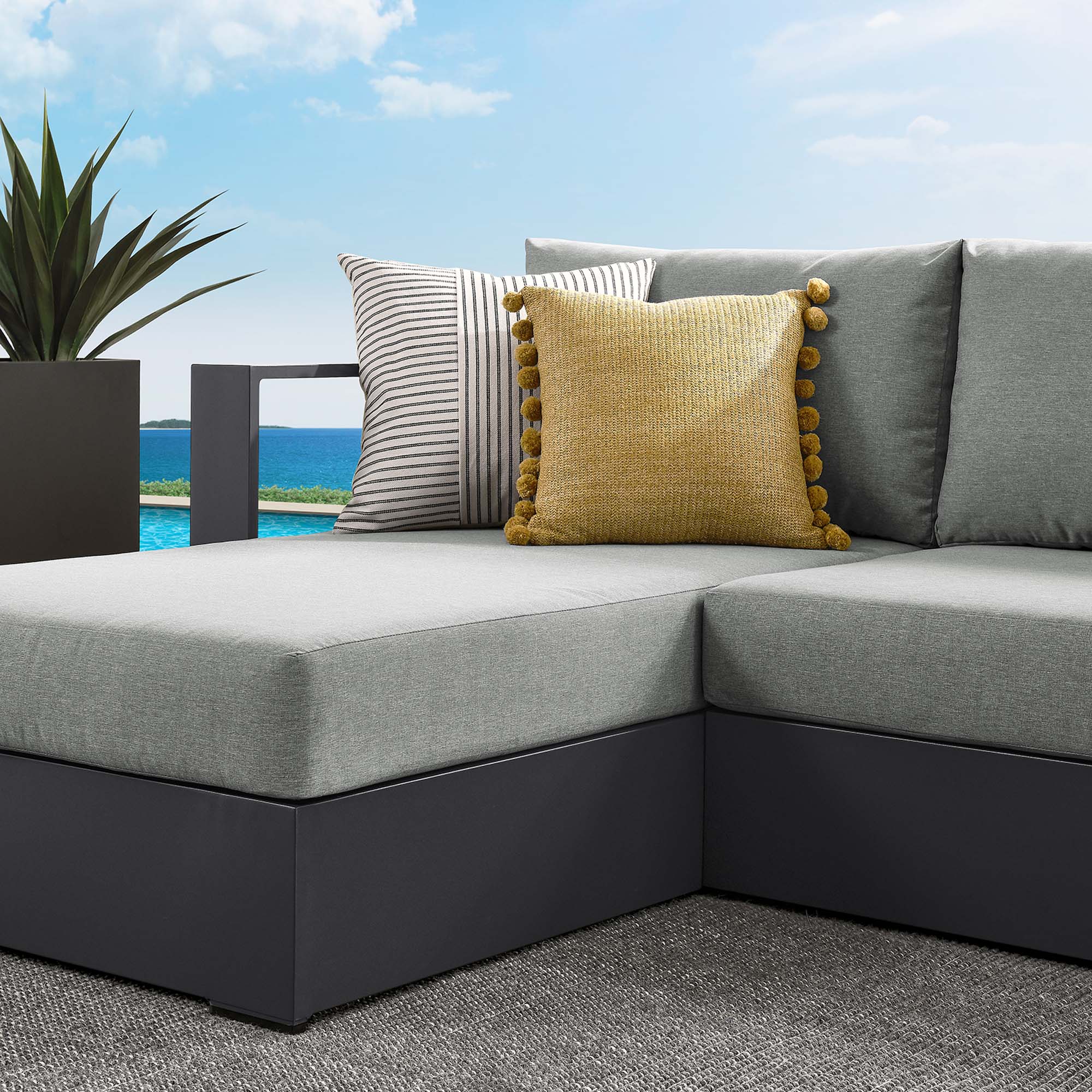 Tahoe 2-Piece Outdoor Patio Powder-Coated Aluminum Left-Facing Chaise Sectional Sofa Set