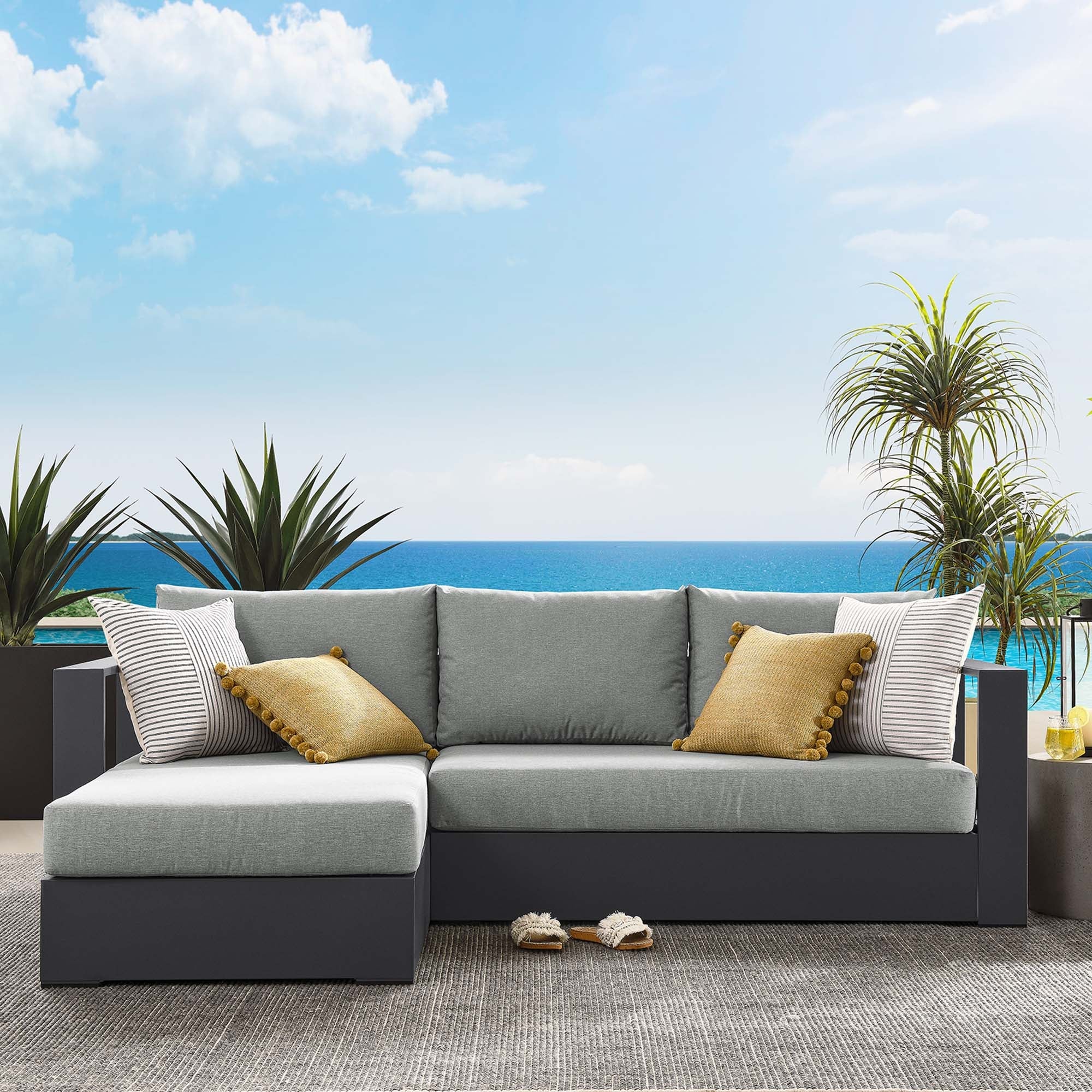 Tahoe 2-Piece Outdoor Patio Powder-Coated Aluminum Left-Facing Chaise Sectional Sofa Set