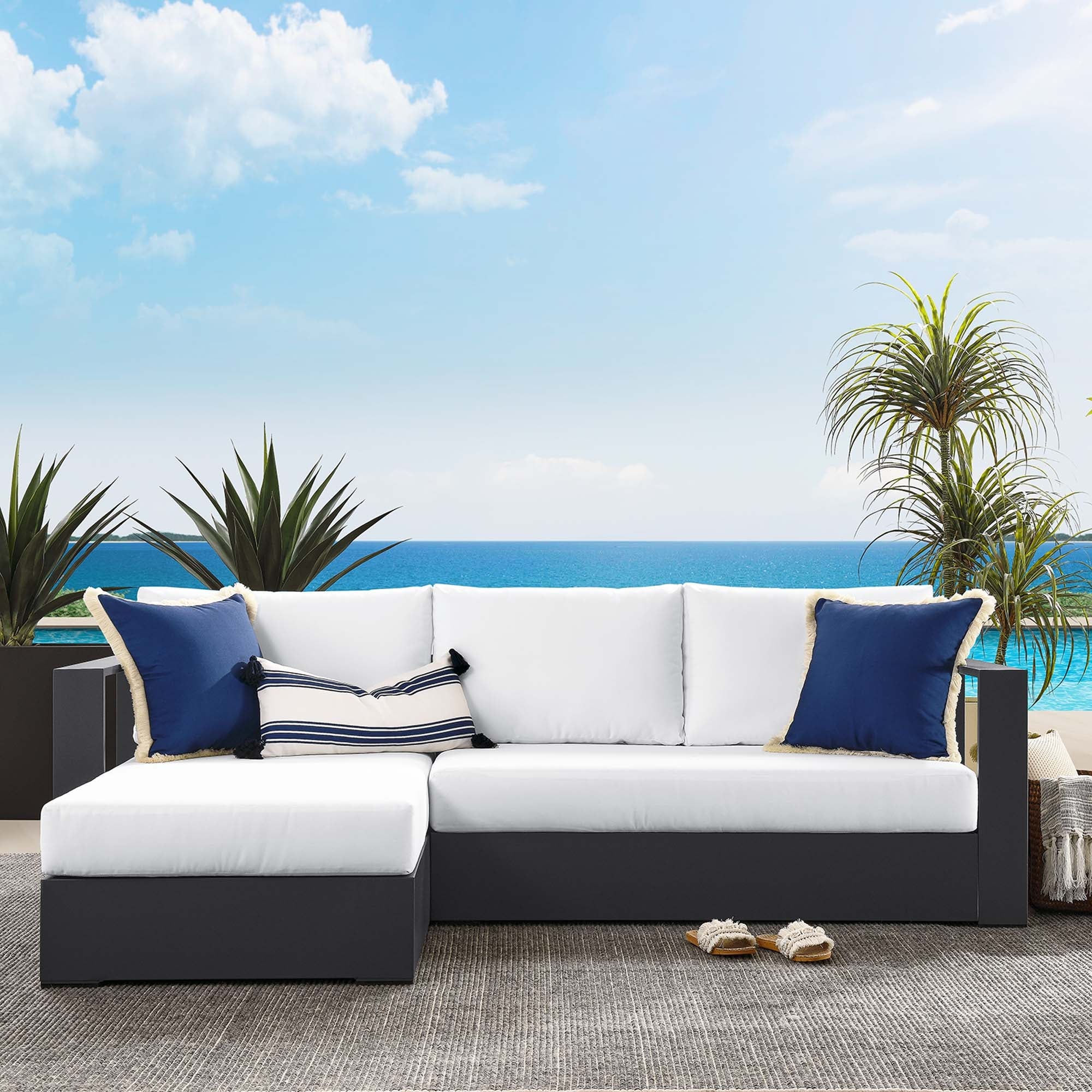 Tahoe 2-Piece Outdoor Patio Powder-Coated Aluminum Left-Facing Chaise Sectional Sofa Set