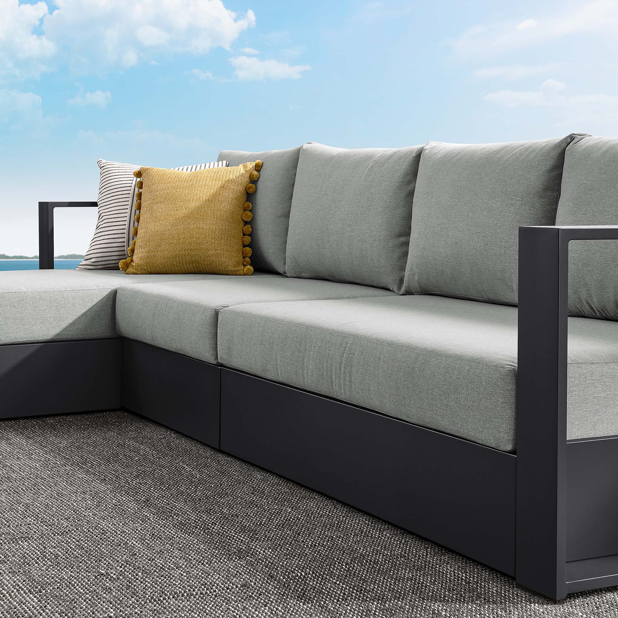 Tahoe 3-Piece Outdoor Patio Powder-Coated Aluminum Left-Facing Chaise Sectional Sofa Set