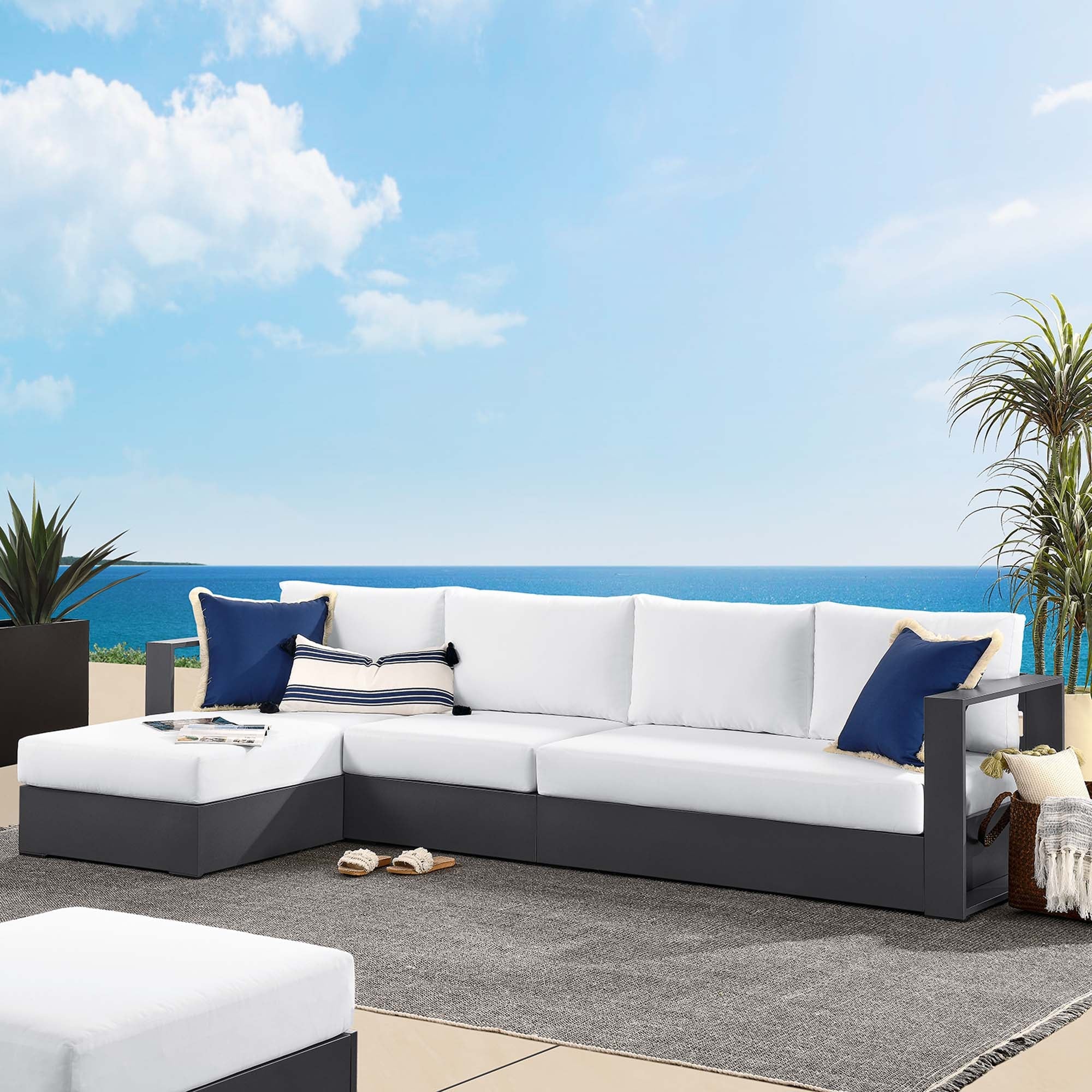 Tahoe 3-Piece Outdoor Patio Powder-Coated Aluminum Left-Facing Chaise Sectional Sofa Set