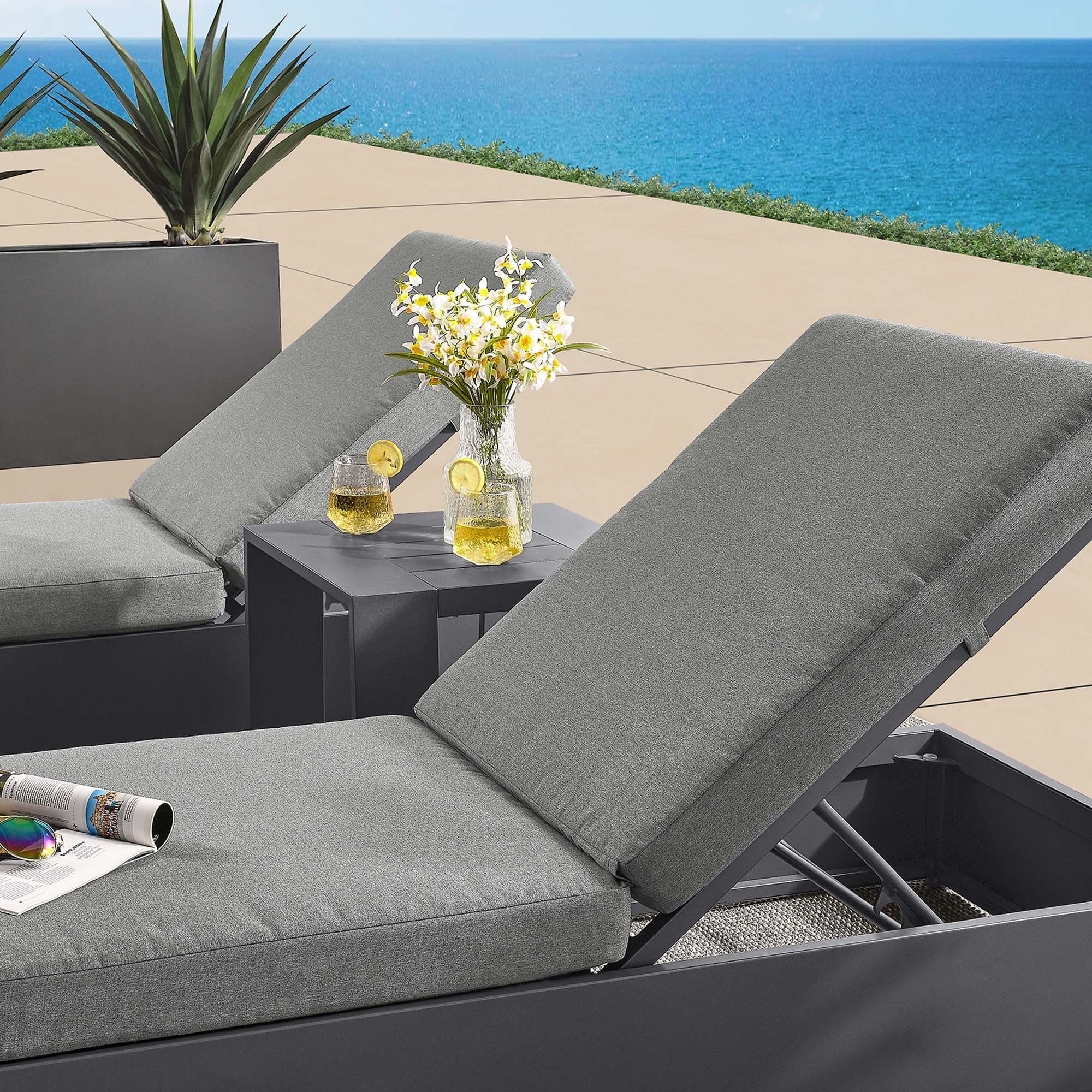 Tahoe 3-Piece Outdoor Patio Powder-Coated Aluminum Chaise Lounge Set