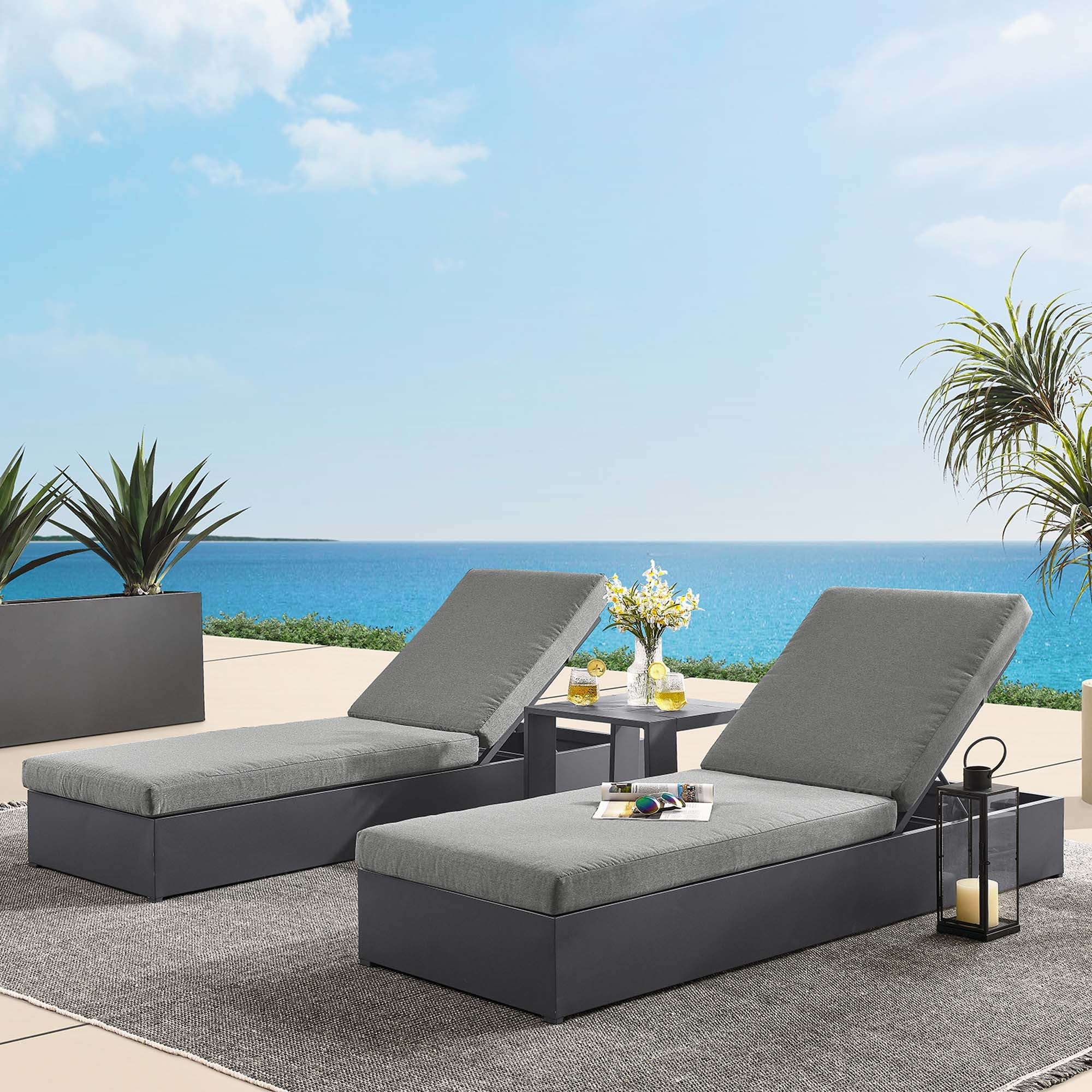 Tahoe 3-Piece Outdoor Patio Powder-Coated Aluminum Chaise Lounge Set