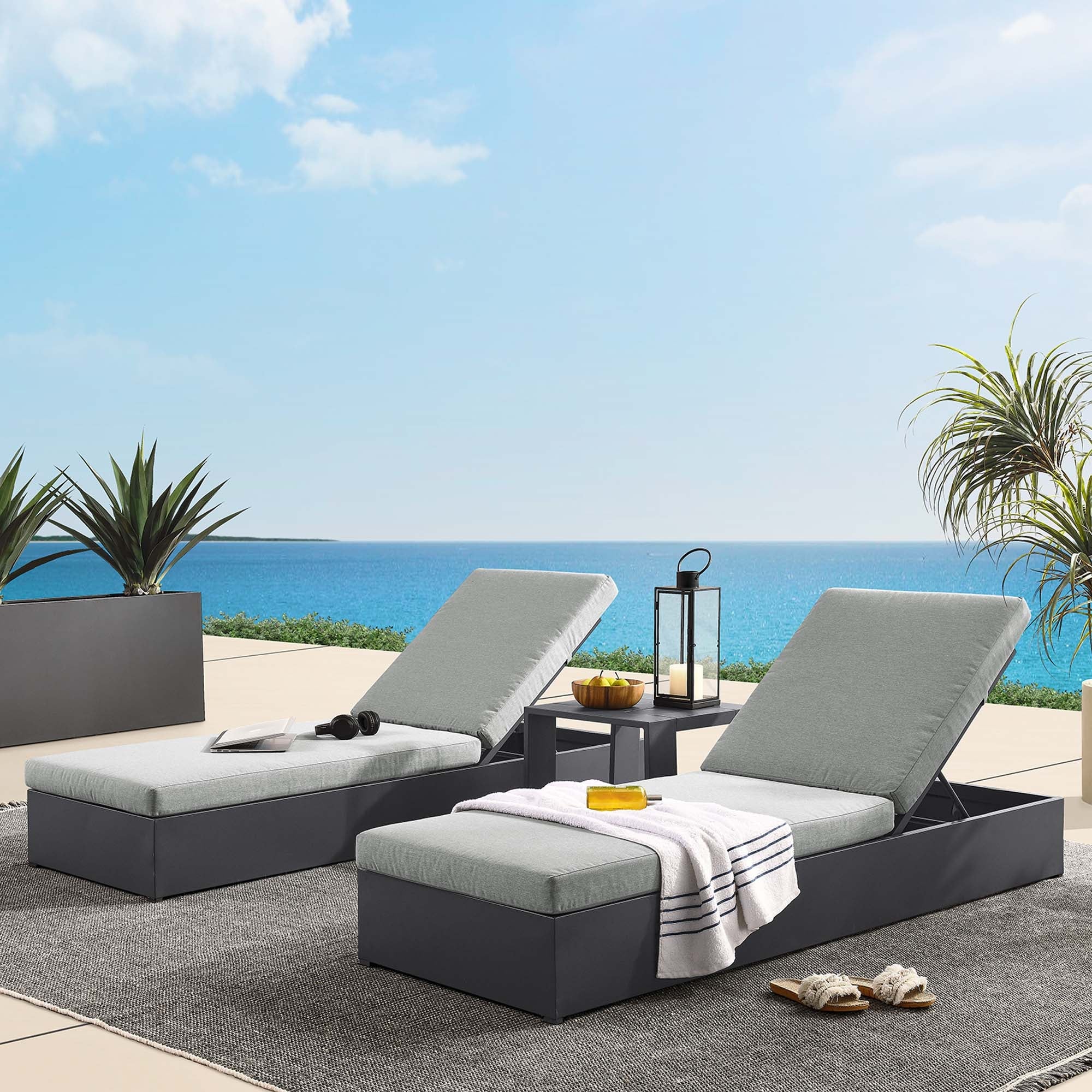 Tahoe 3-Piece Outdoor Patio Powder-Coated Aluminum Chaise Lounge Set