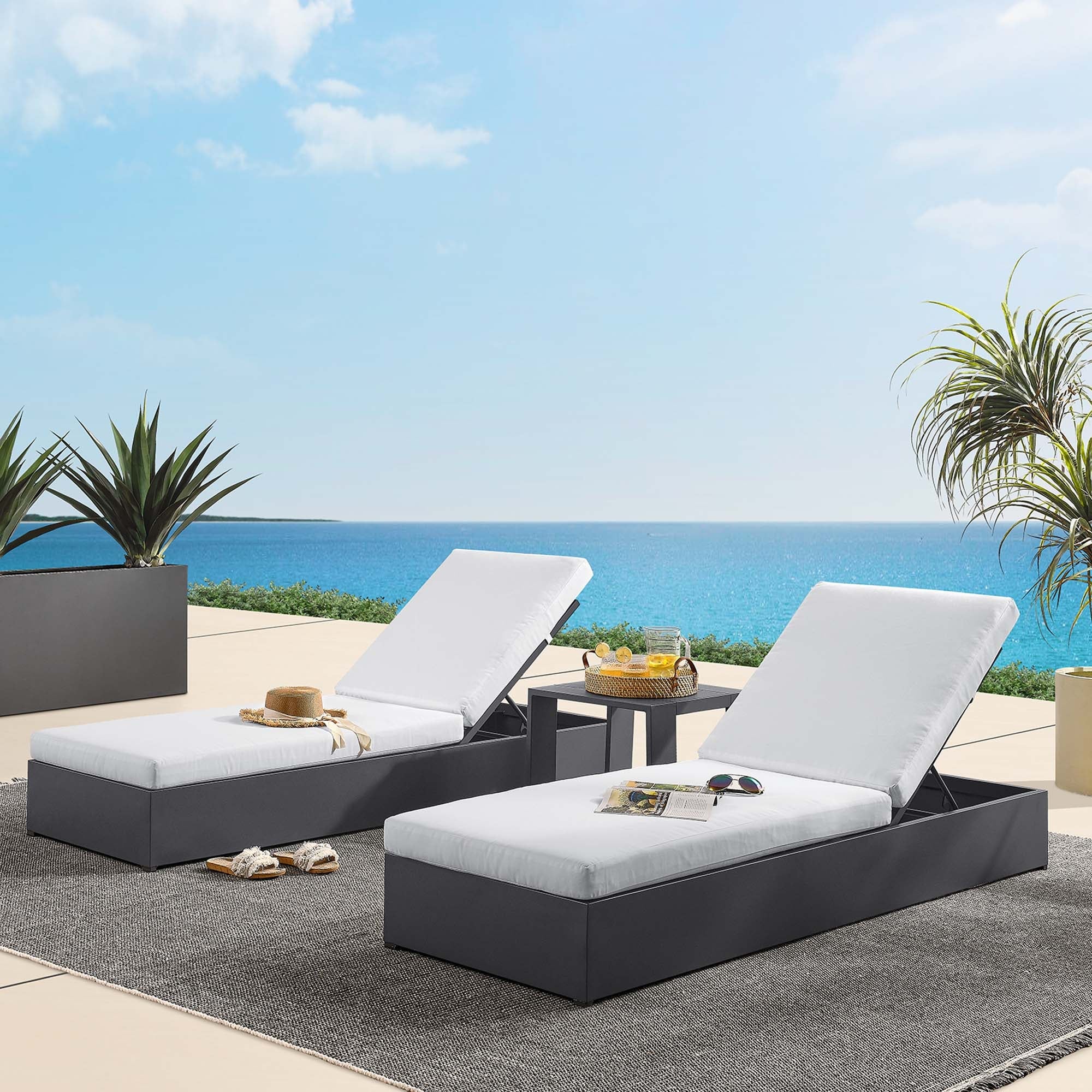 Tahoe 3-Piece Outdoor Patio Powder-Coated Aluminum Chaise Lounge Set