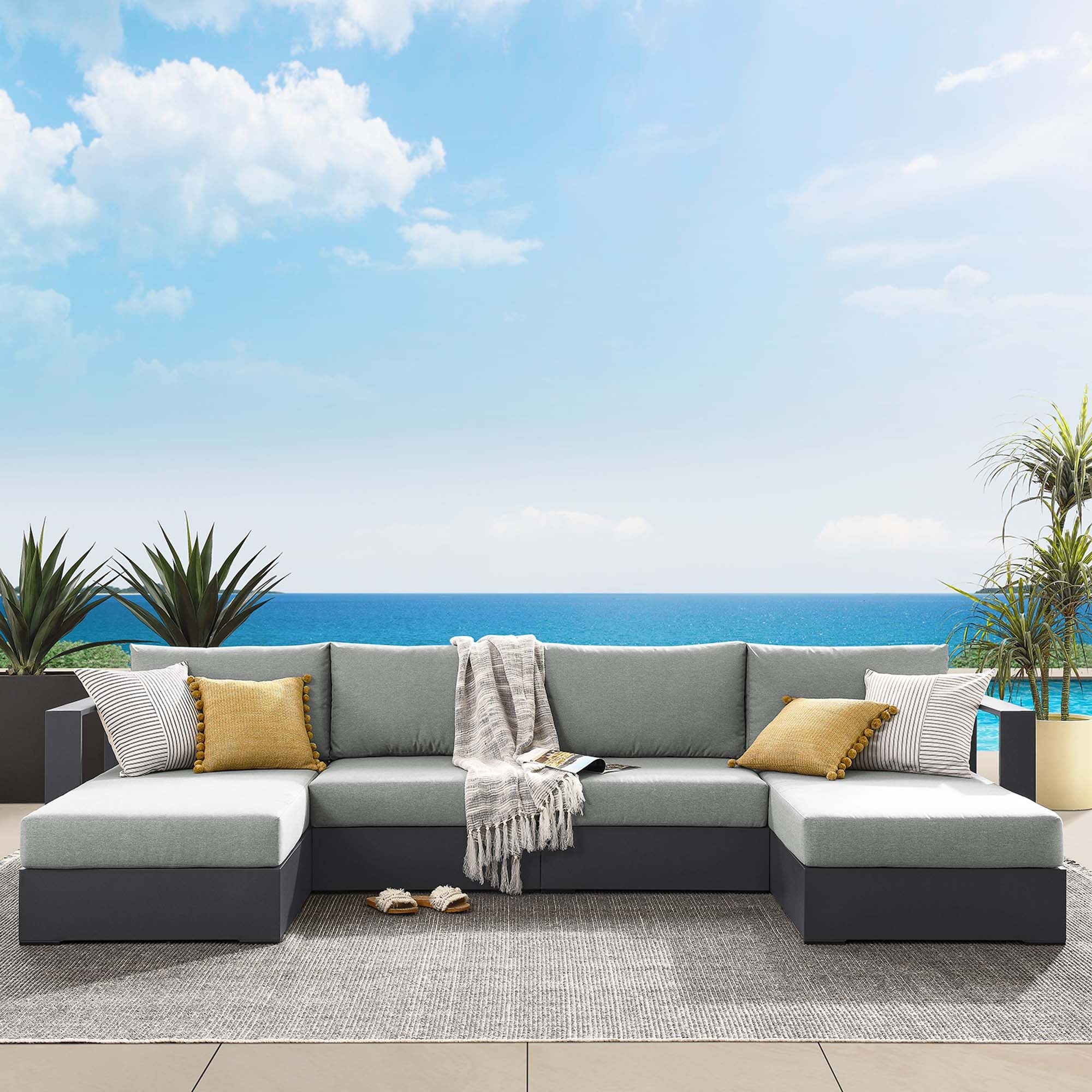 Tahoe 4-Piece Outdoor Patio Powder-Coated Aluminum Sectional Sofa Set