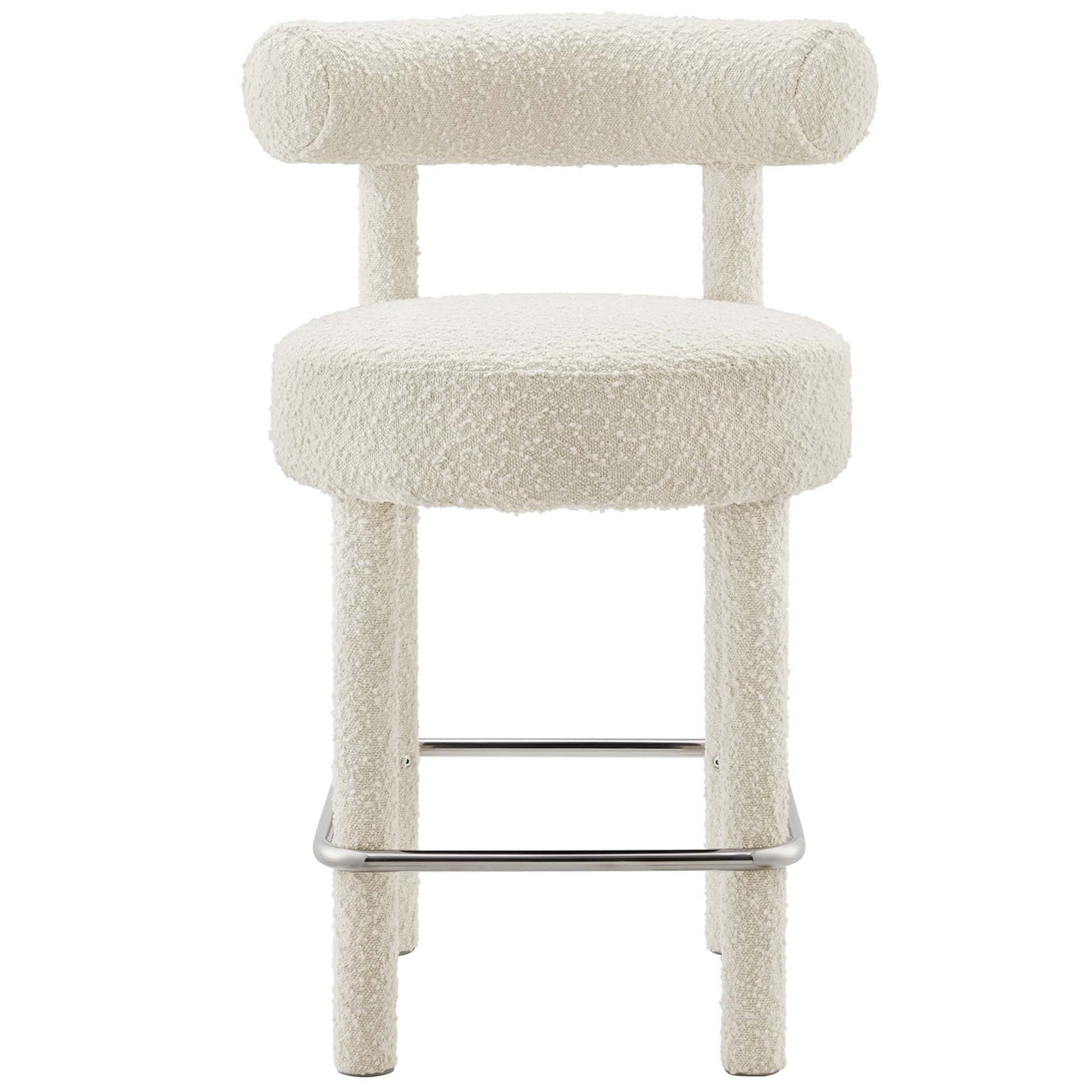 Toulouse Boucle Fabric Counter Stool Set of 2 in Ivory Silver