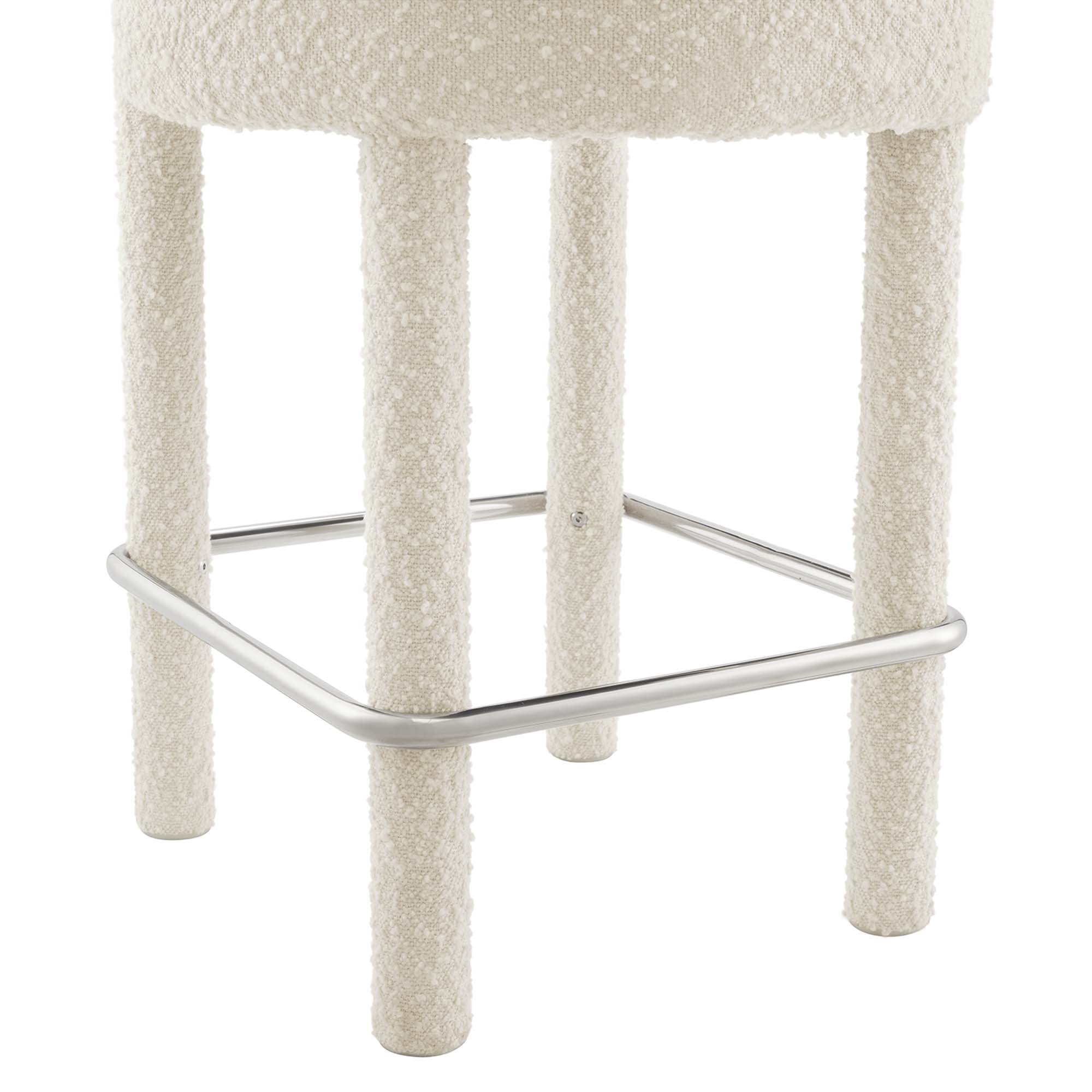 Toulouse Boucle Fabric Counter Stool Set of 2 in Ivory Silver