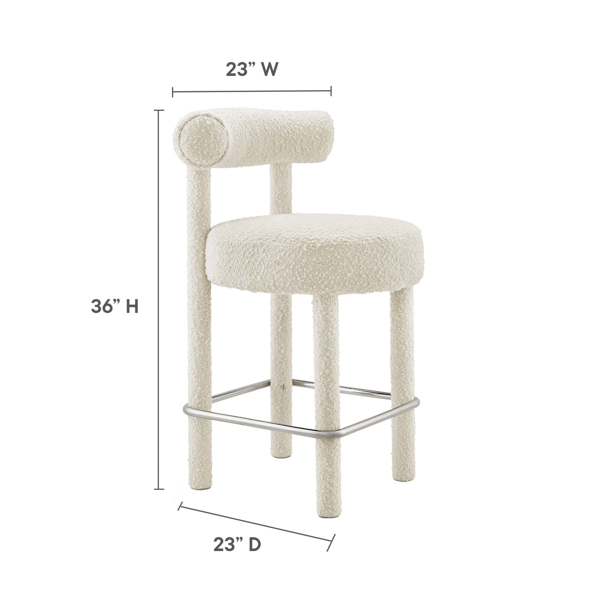 Toulouse Boucle Fabric Counter Stool Set of 2 in Ivory Silver