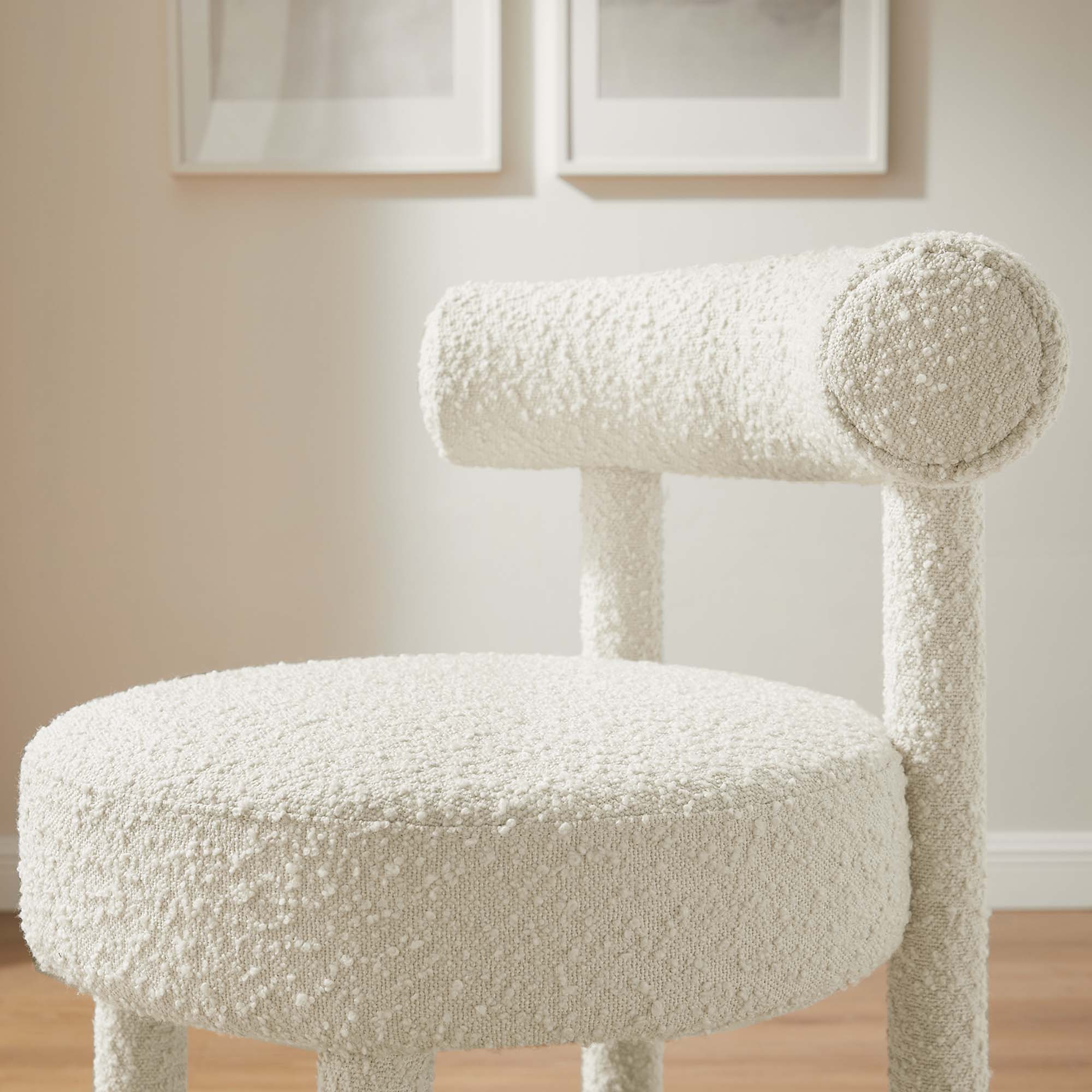 Toulouse Boucle Fabric Counter Stool Set of 2 in Ivory Silver