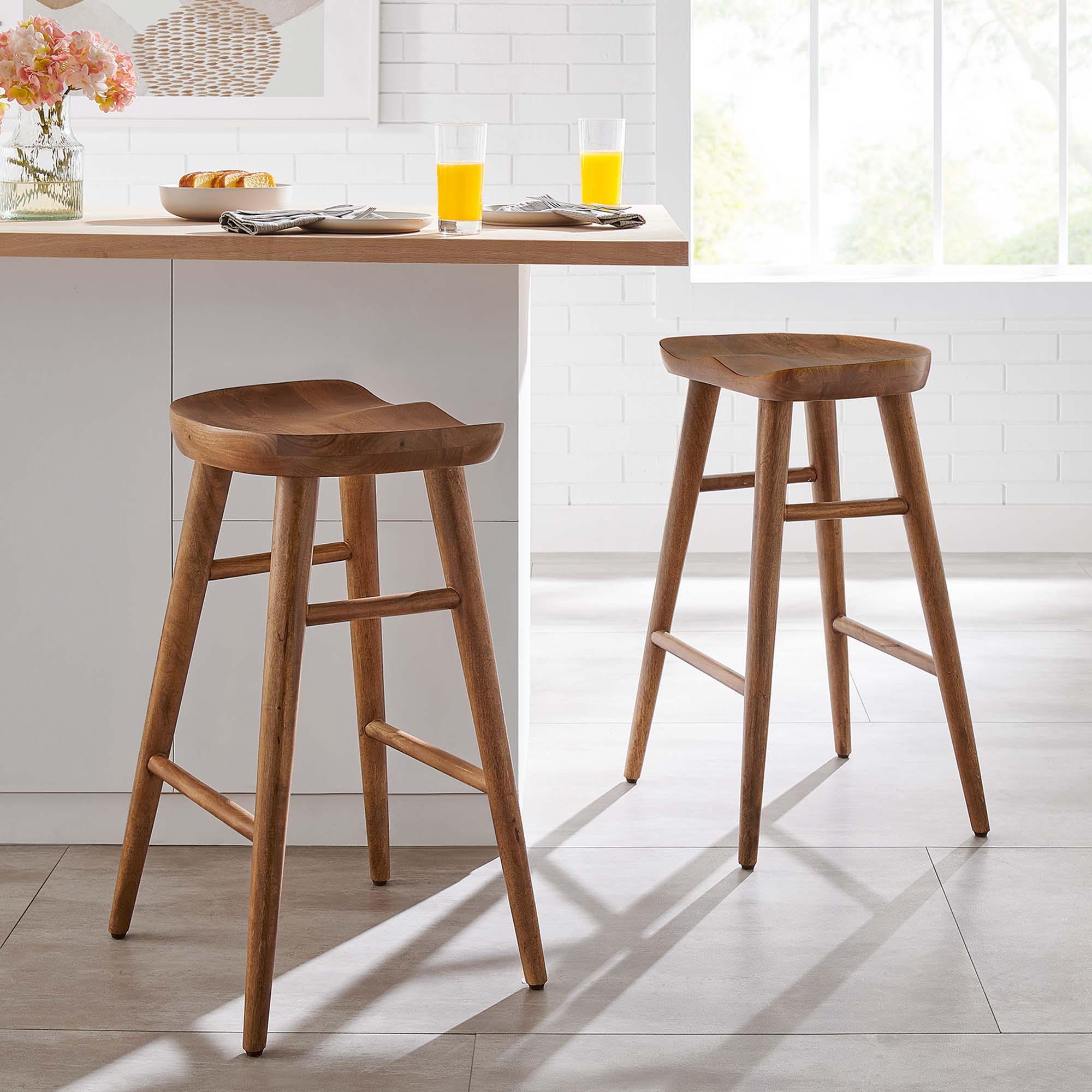 Saville Backless Wood Counter Stools - Set of 2