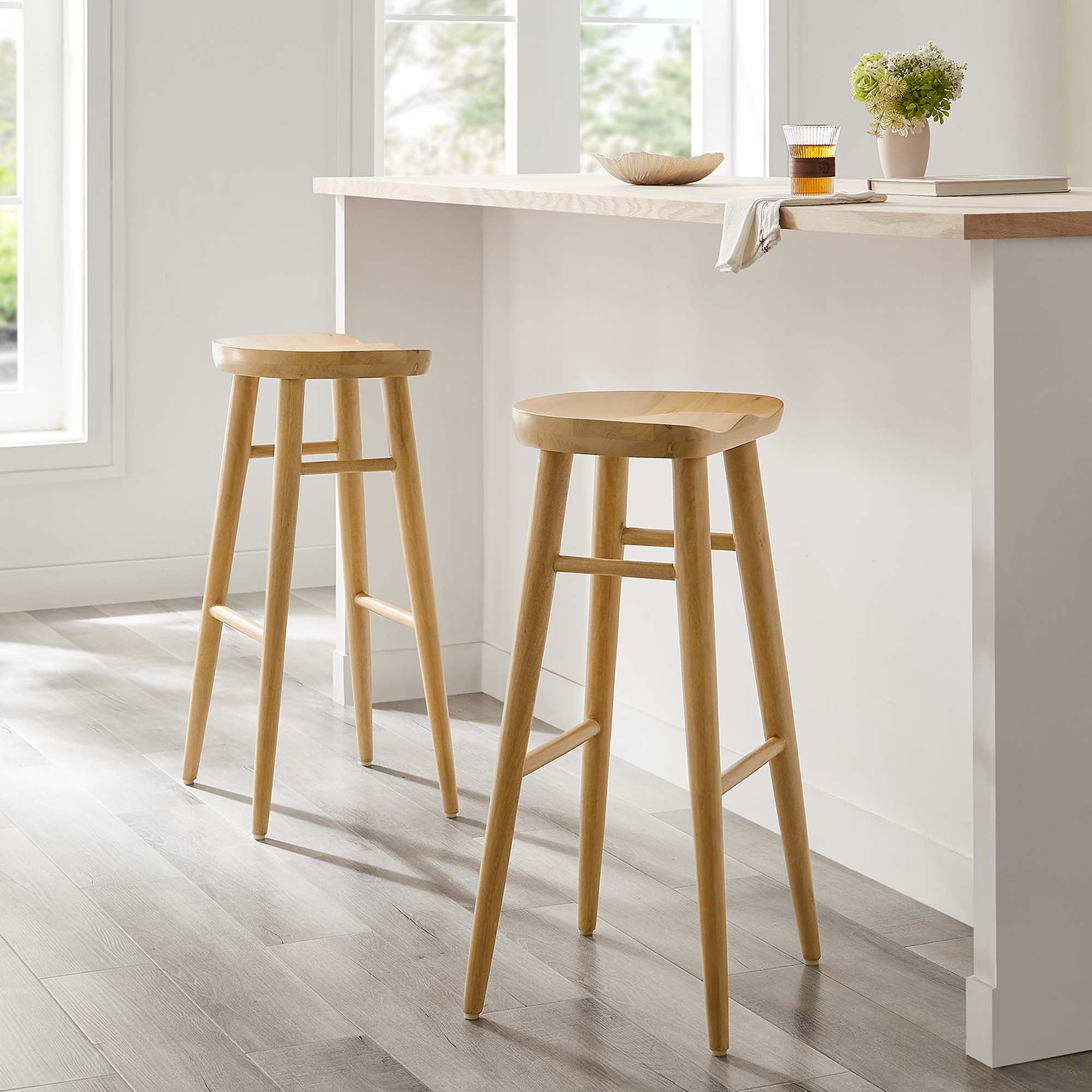 Saville Backless Wood Bar Stools Set of 2