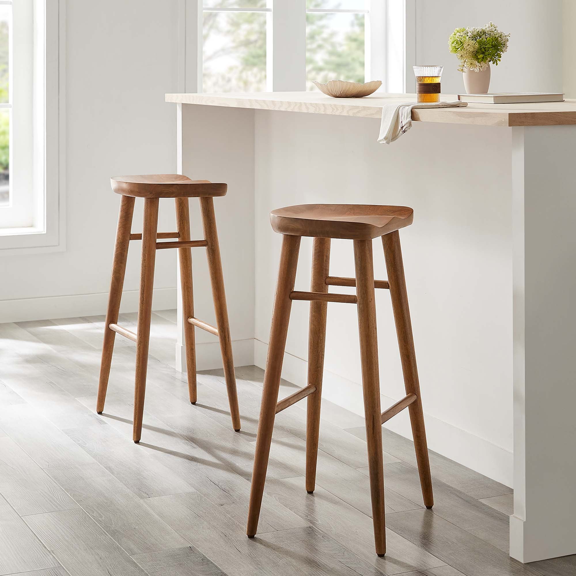 Saville Backless Wood Bar Stools Set of 2