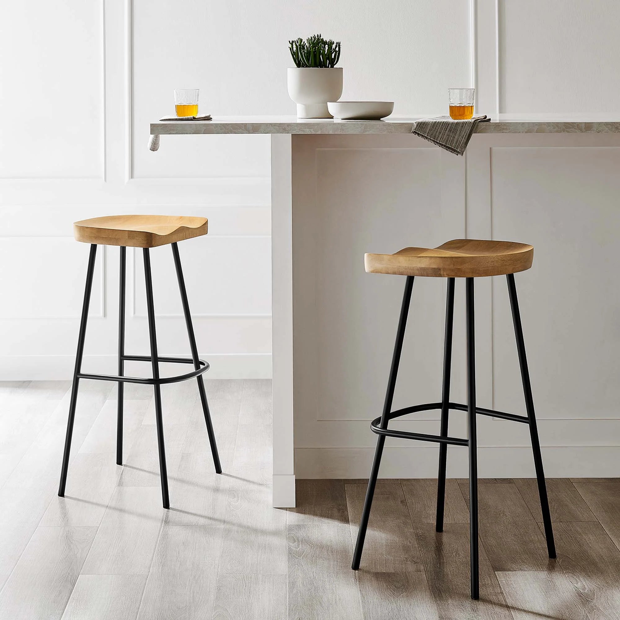 Concord Backless Wood Bar Stools - Set of 2