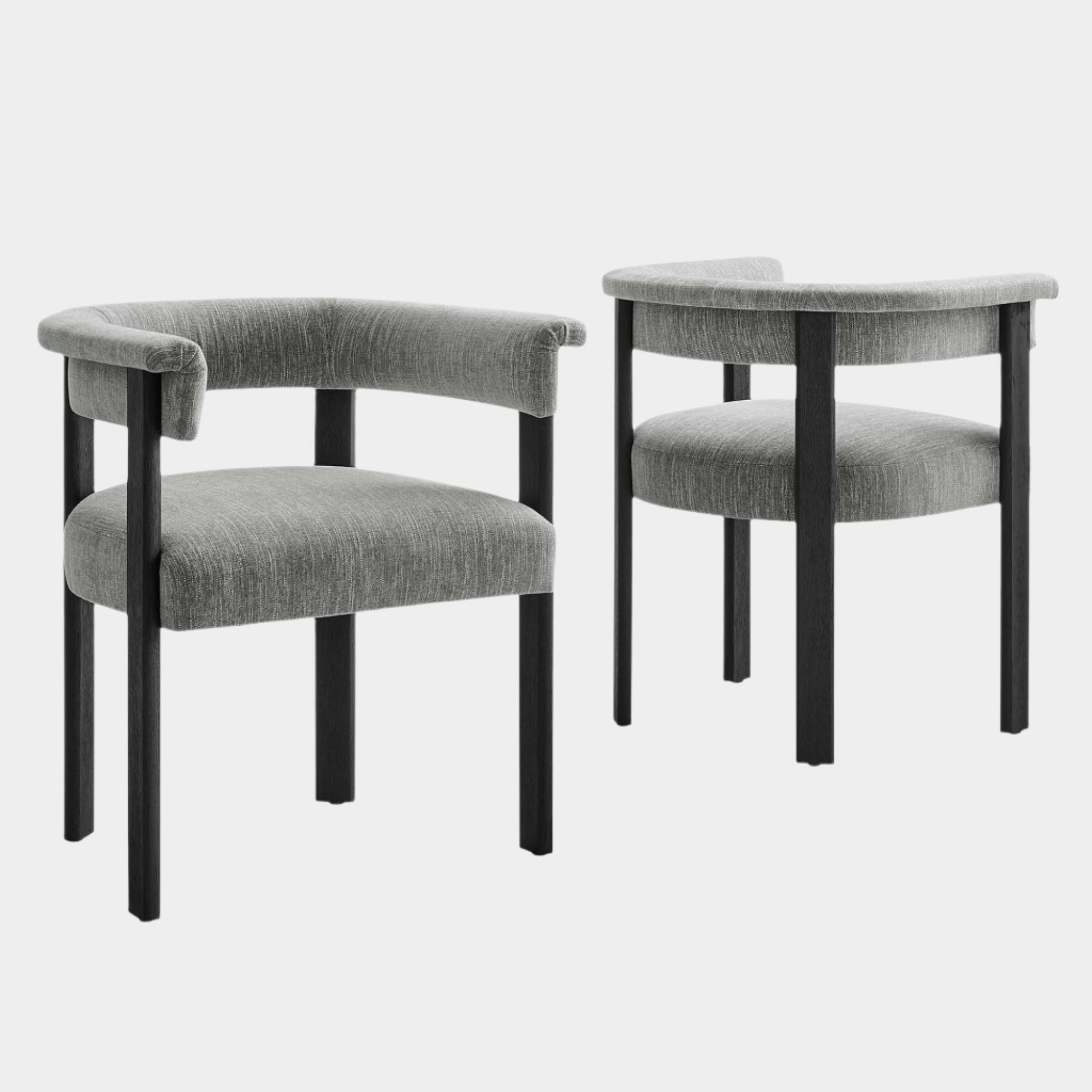 Imogen Woven Heathered Fabric Upholstered Barrel Dining Chairs - Set of 2