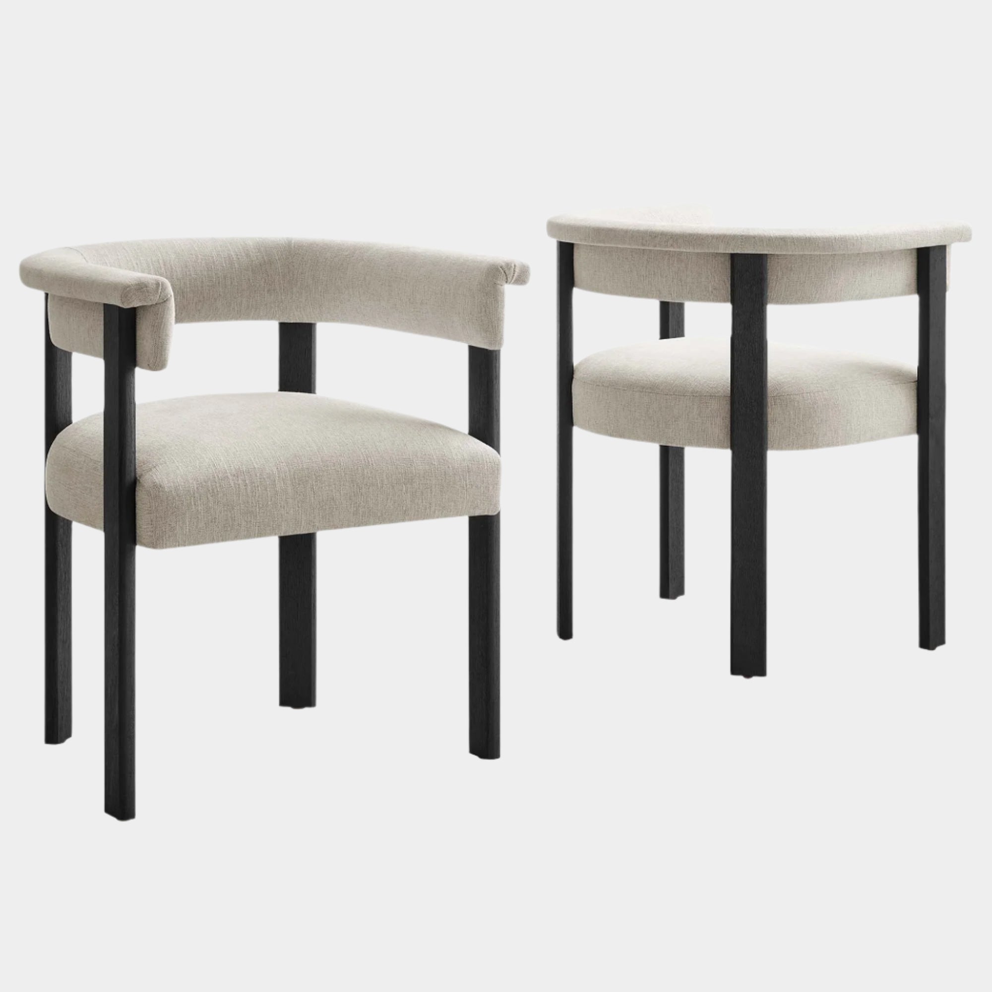 Imogen Woven Heathered Fabric Upholstered Barrel Dining Chairs - Set of 2