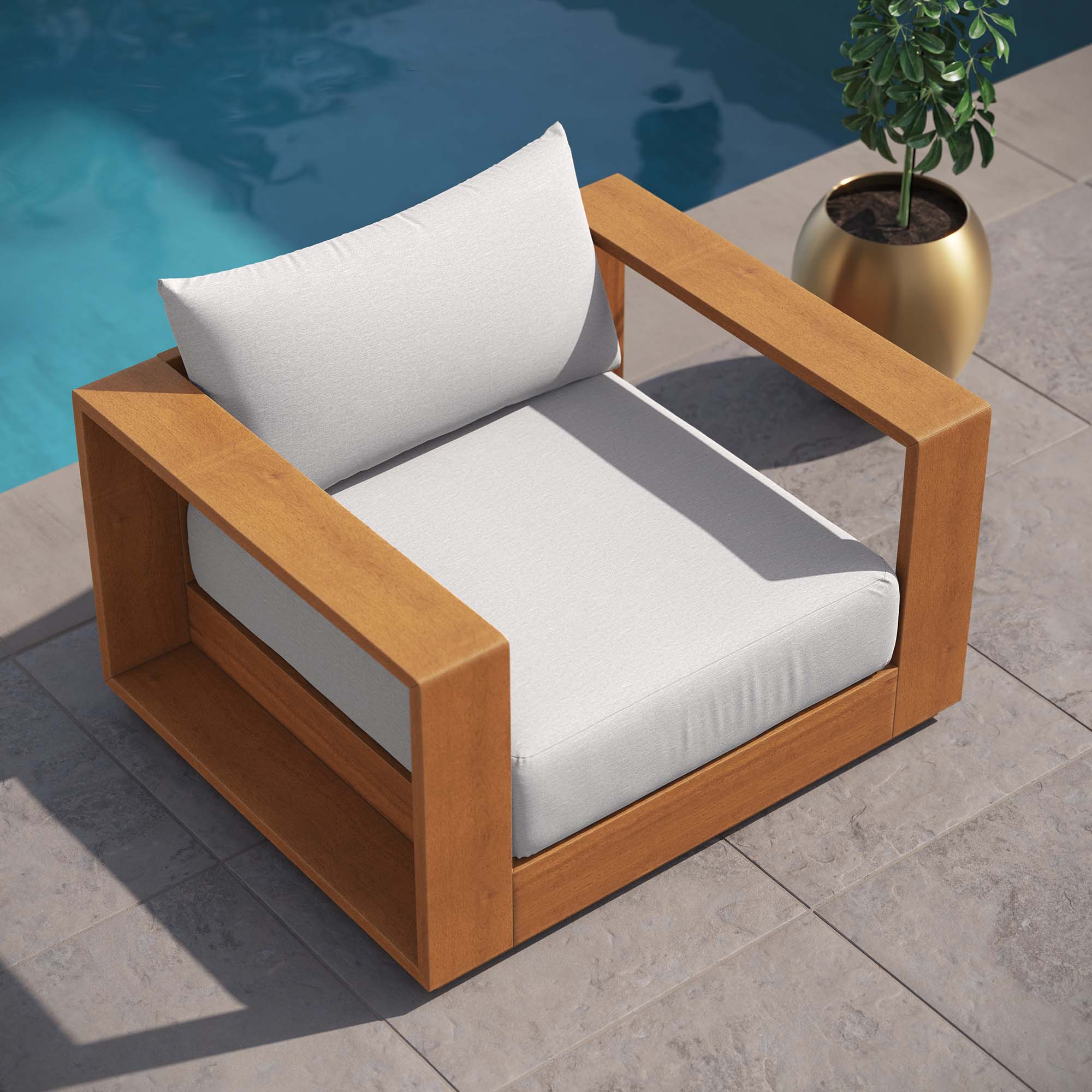 Tahoe Outdoor Patio Acacia Wood Chair in Natural Light Gray