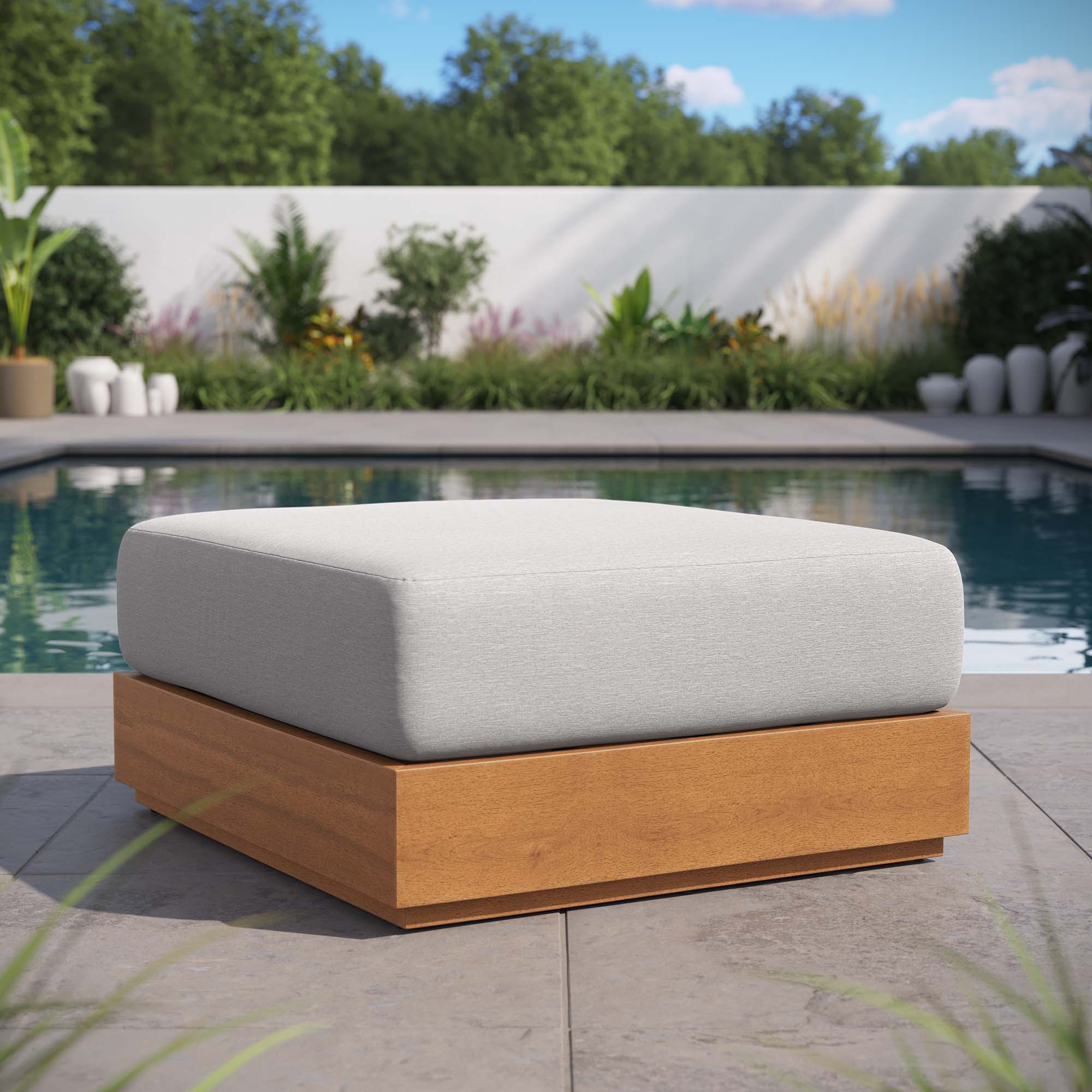 Tahoe Outdoor Patio Acacia Wood Ottoman