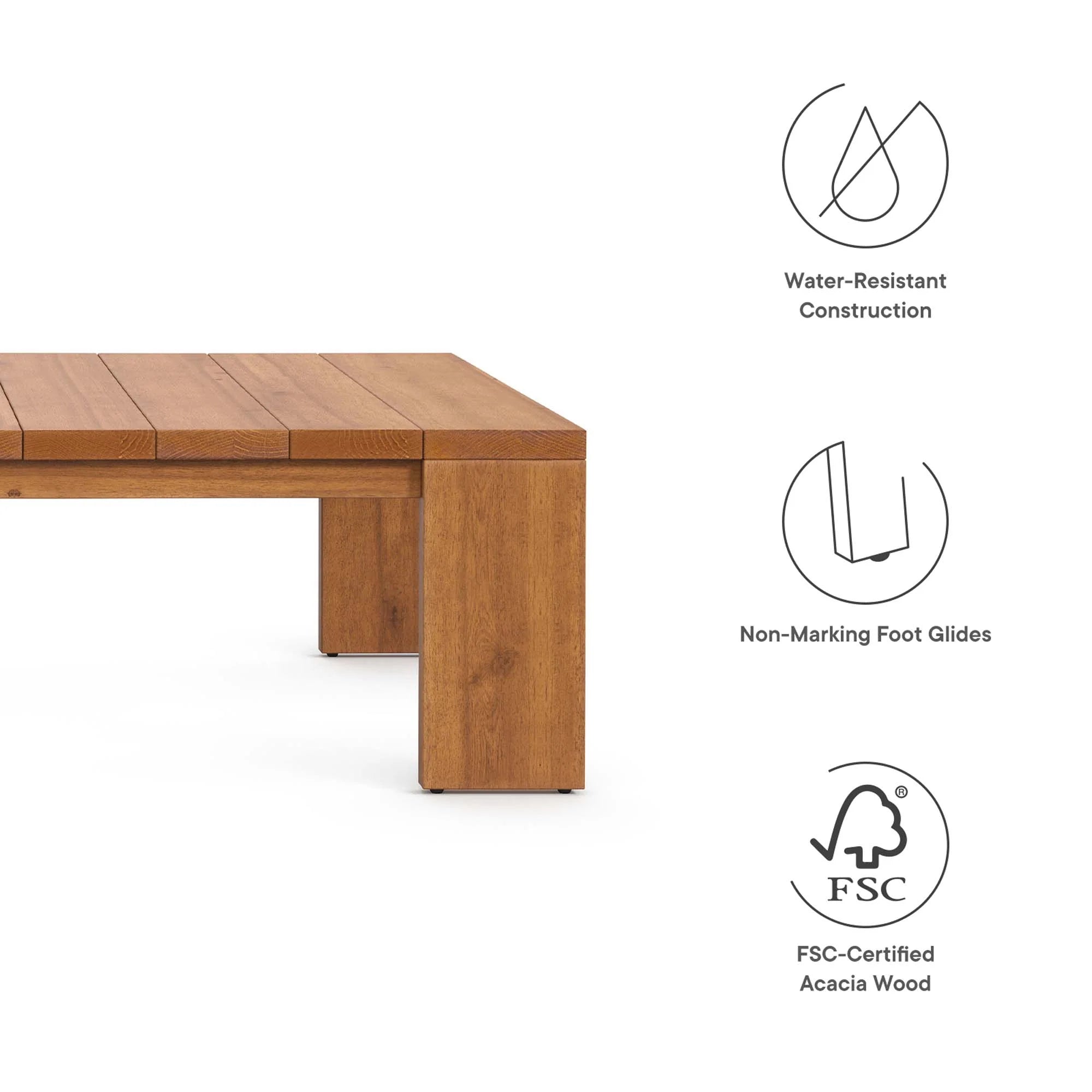 Table basse d'extérieur en bois d'acacia Tahoe de couleur naturelle 
