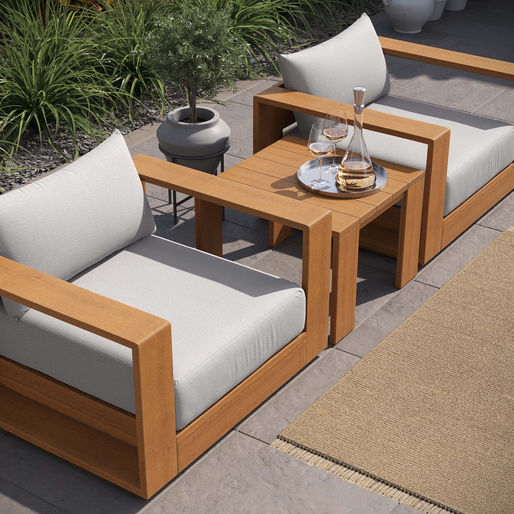 Tahoe 3-Piece Outdoor Patio Acacia Wood Furniture Set in Natural Light Gray