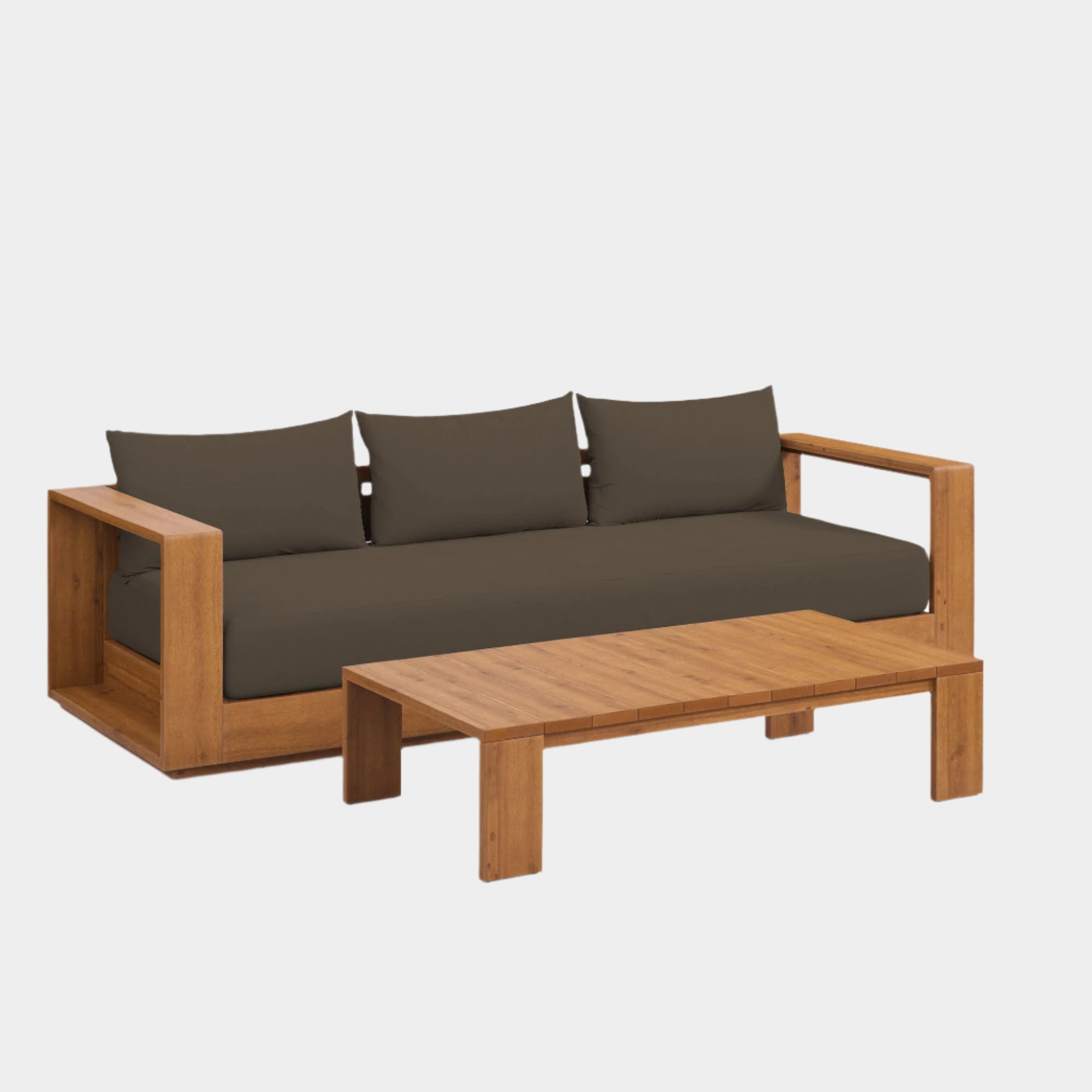 Tahoe 2-Piece Outdoor Patio Acacia Wood Sofa and Coffee Table Set