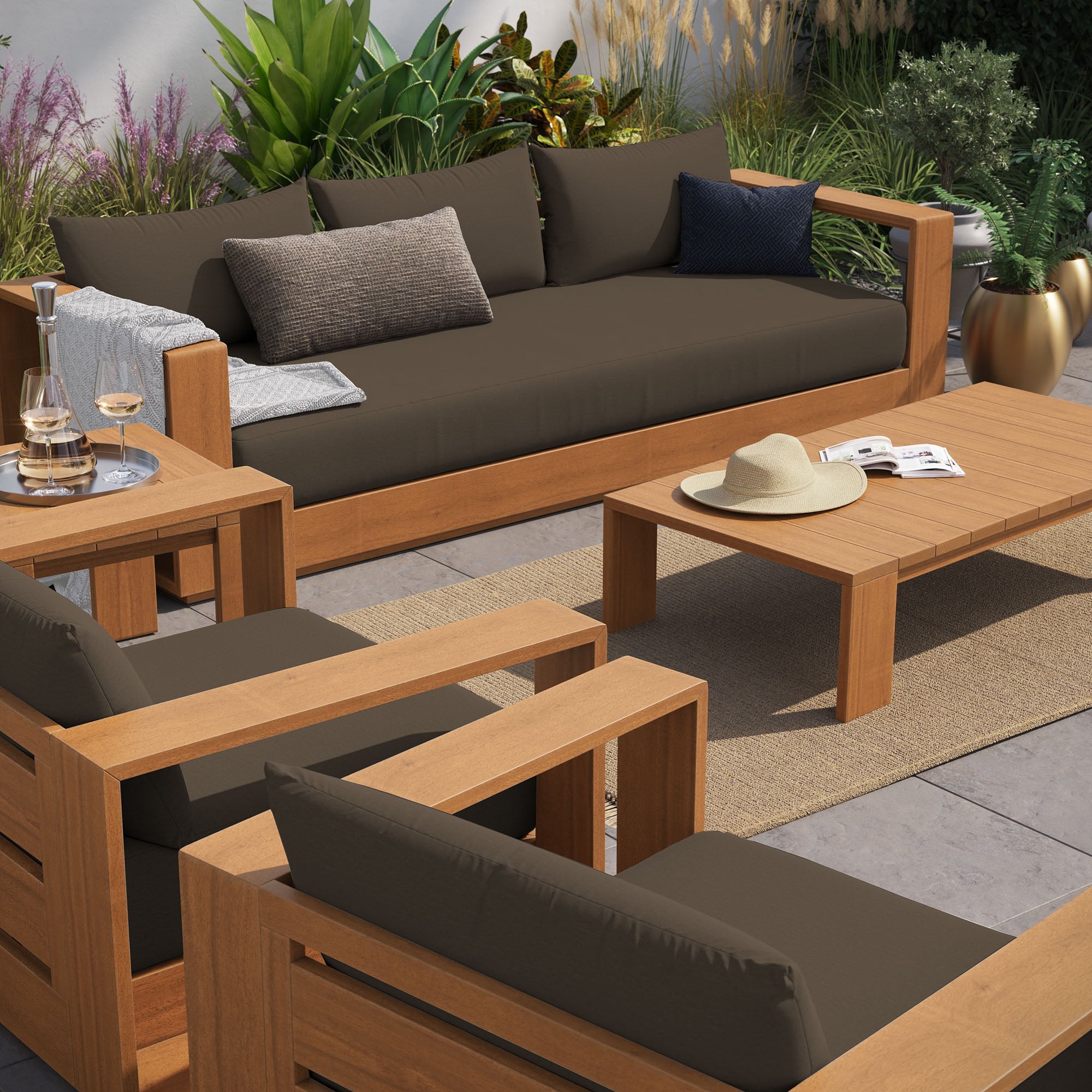 Tahoe 5-Piece Outdoor Patio Acacia Wood Furniture Set