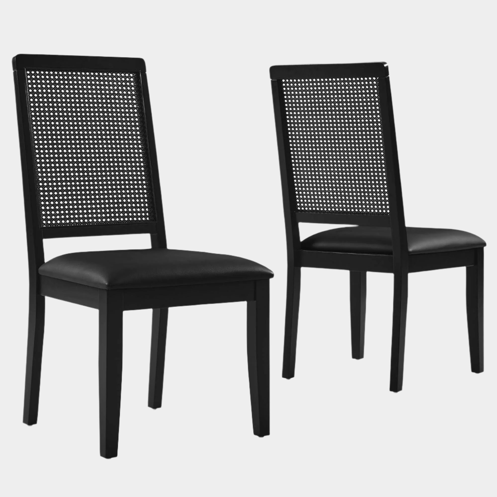 Arlo Vegan Leather Upholstered Faux Rattan and Wood Dining Side Chairs - Set of 2