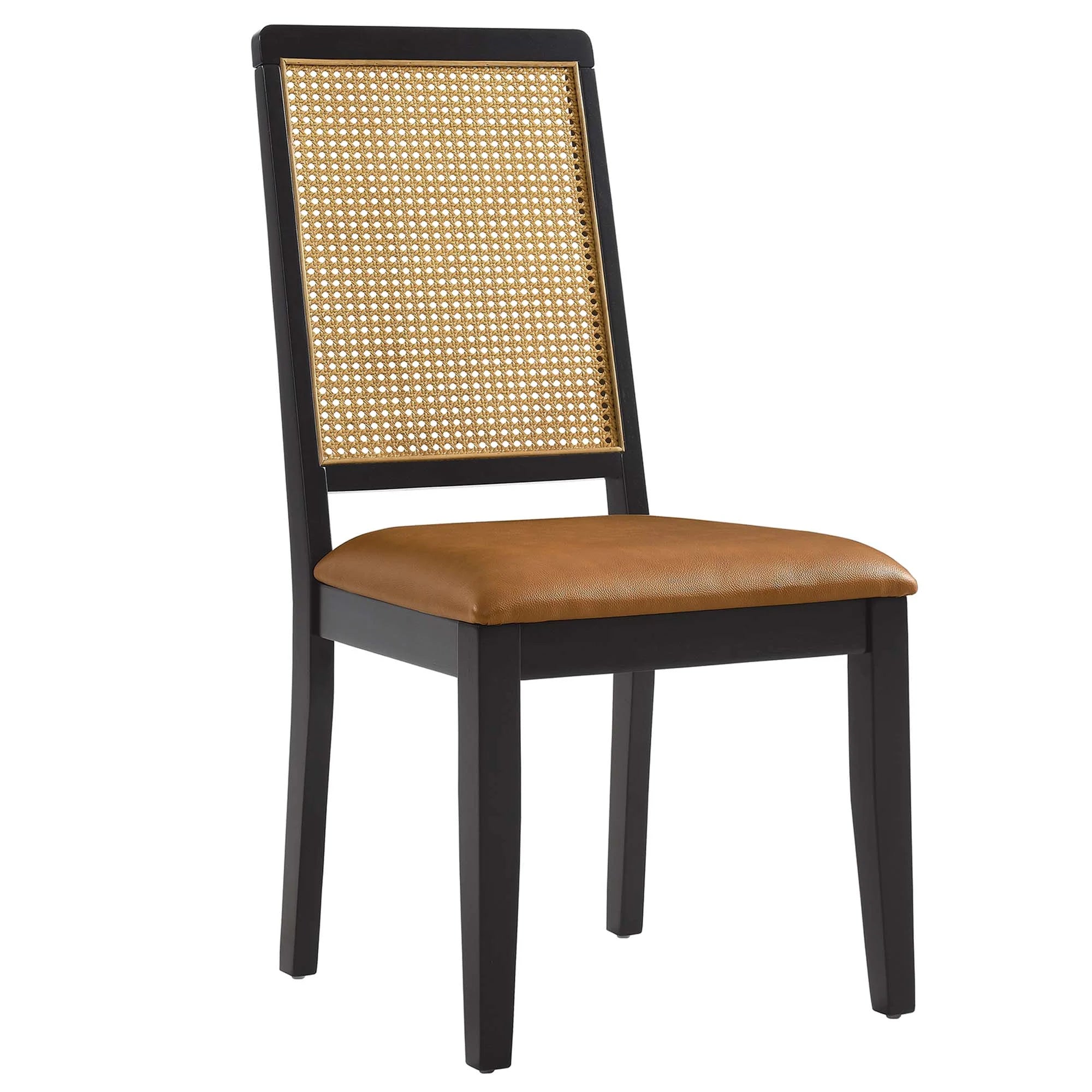 Arlo Vegan Leather Upholstered Faux Rattan and Wood Dining Side Chairs - Set of 2