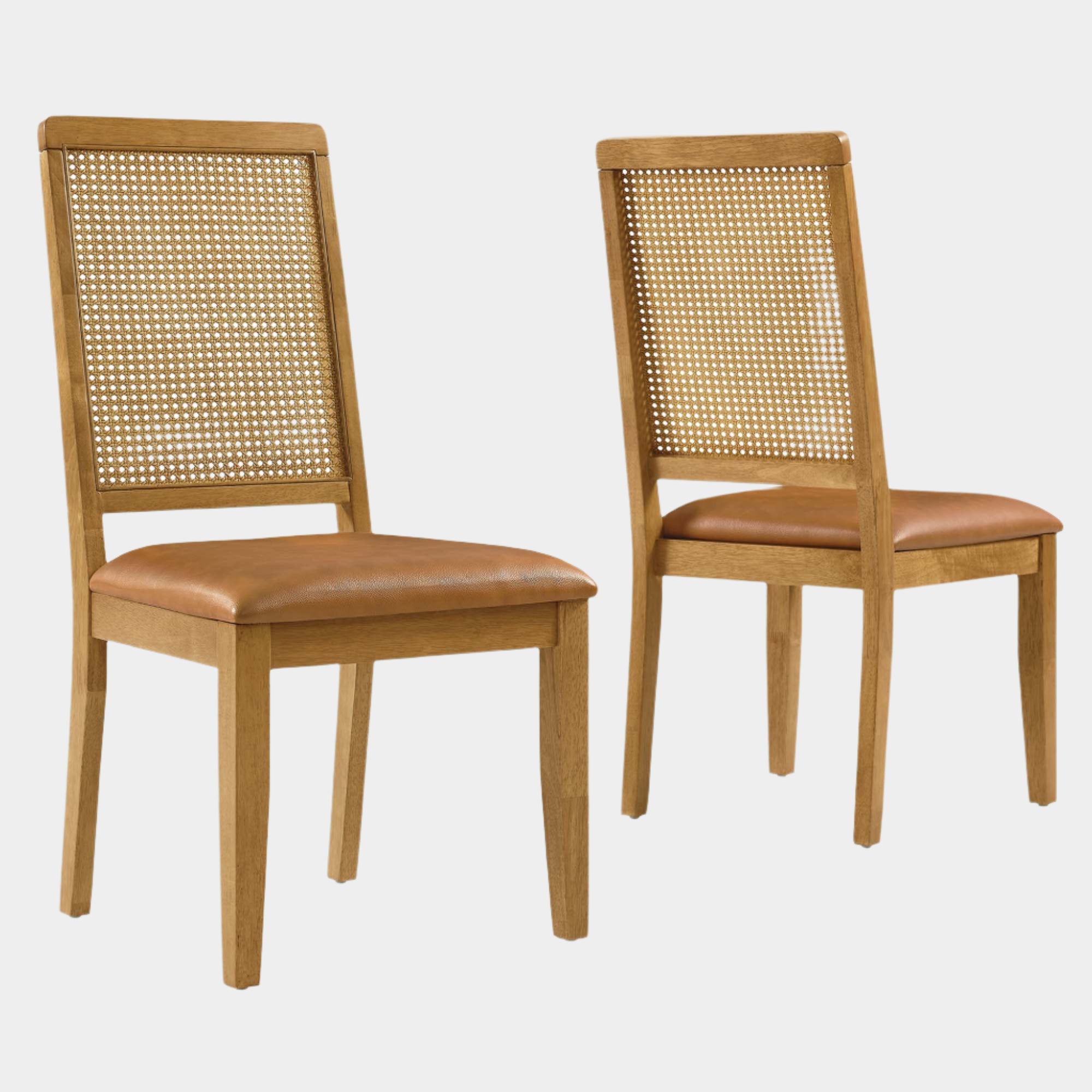 Arlo Vegan Leather Upholstered Faux Rattan and Wood Dining Side Chairs - Set of 2