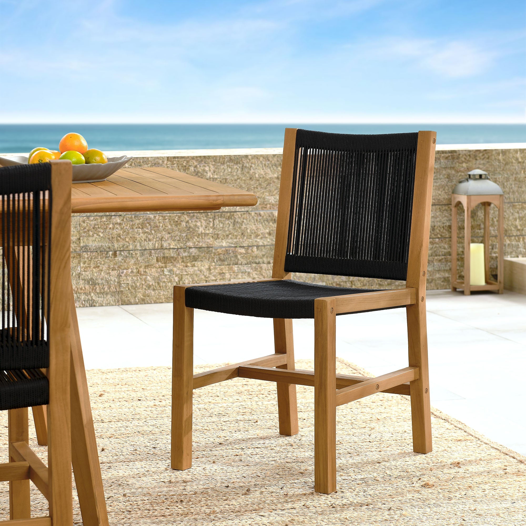 Vienna Outdoor Patio Teak and Rope Armless Dining Chairs Set of 2