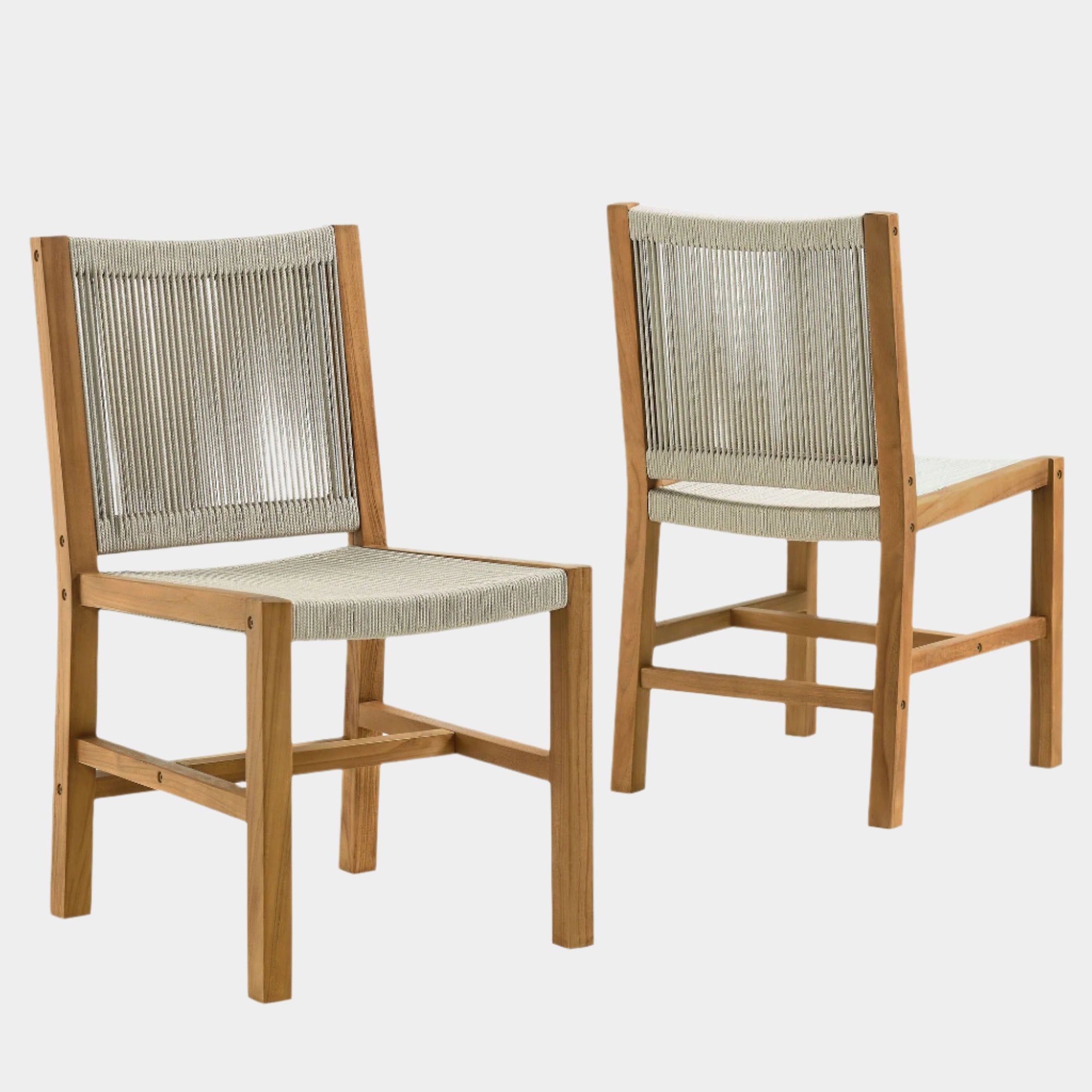 Vienna Outdoor Patio Teak and Rope Armless Dining Chairs Set of 2