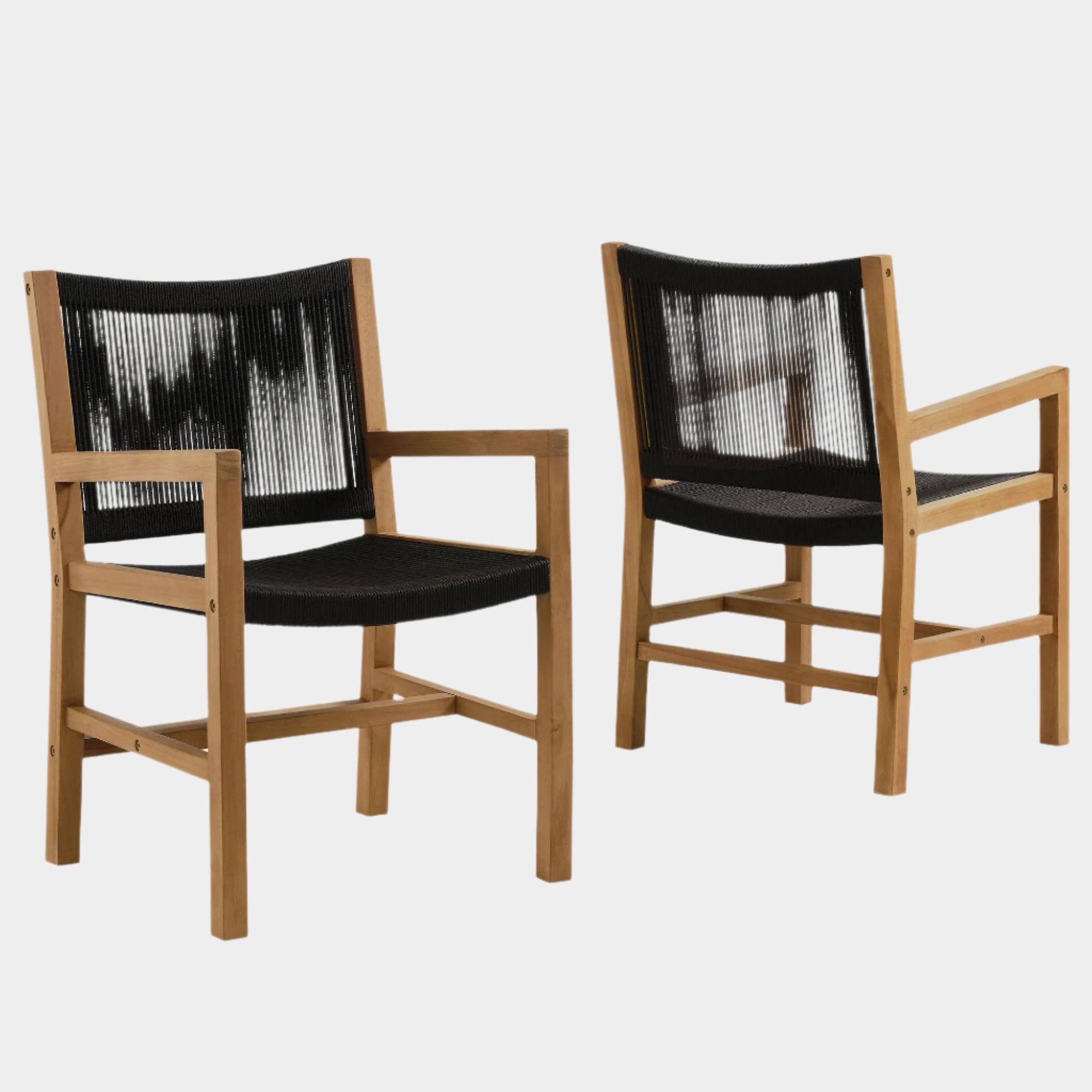 Vienna Outdoor Patio Teak and Rope Dining Armchairs Set of 2