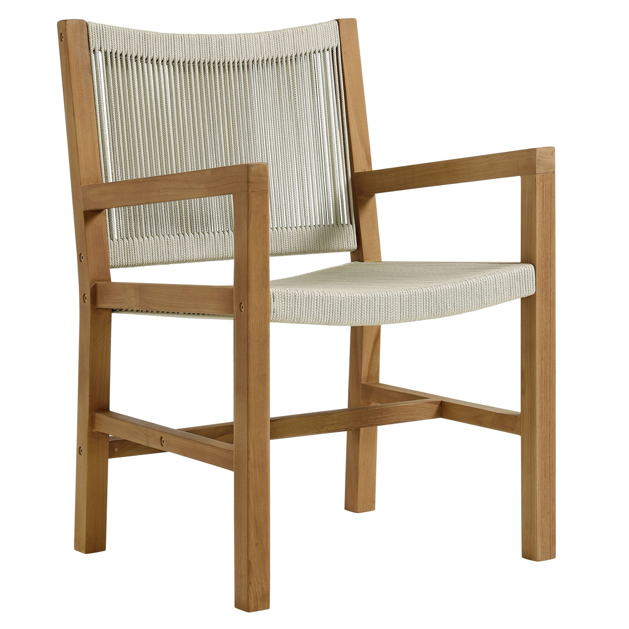 Vienna 3-Piece Outdoor Patio Teak and Rope Armchairs with Folding Side Table