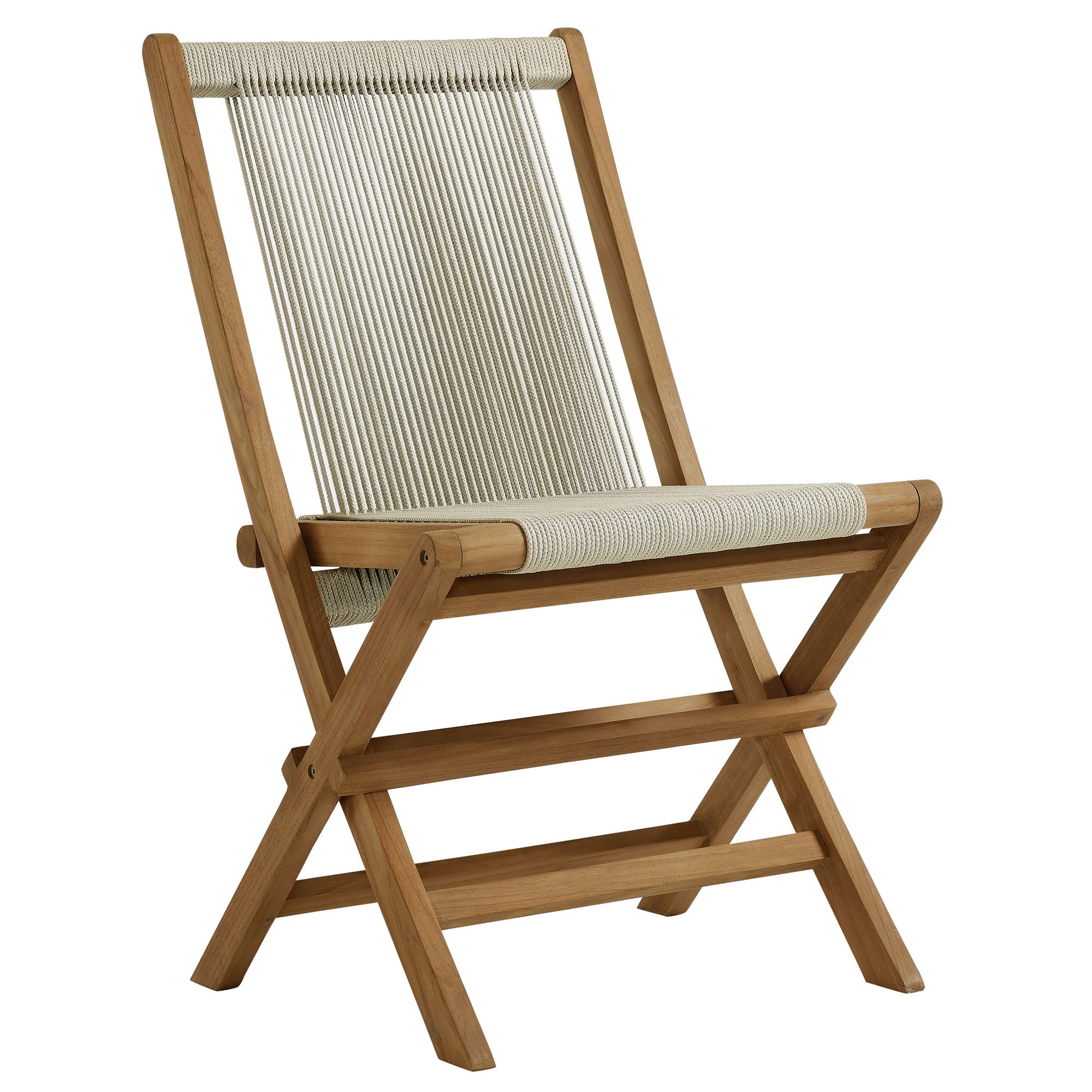 Vienna 2-Piece Outdoor Patio Teak and Rope Folding Accent Lounge Chair and Ottoman Set