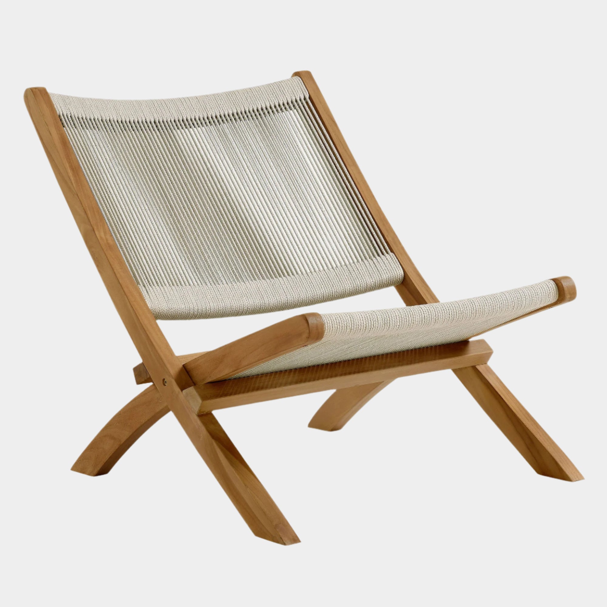 Vienna Outdoor Patio Teak and Rope Folding Accent Lounge Chair