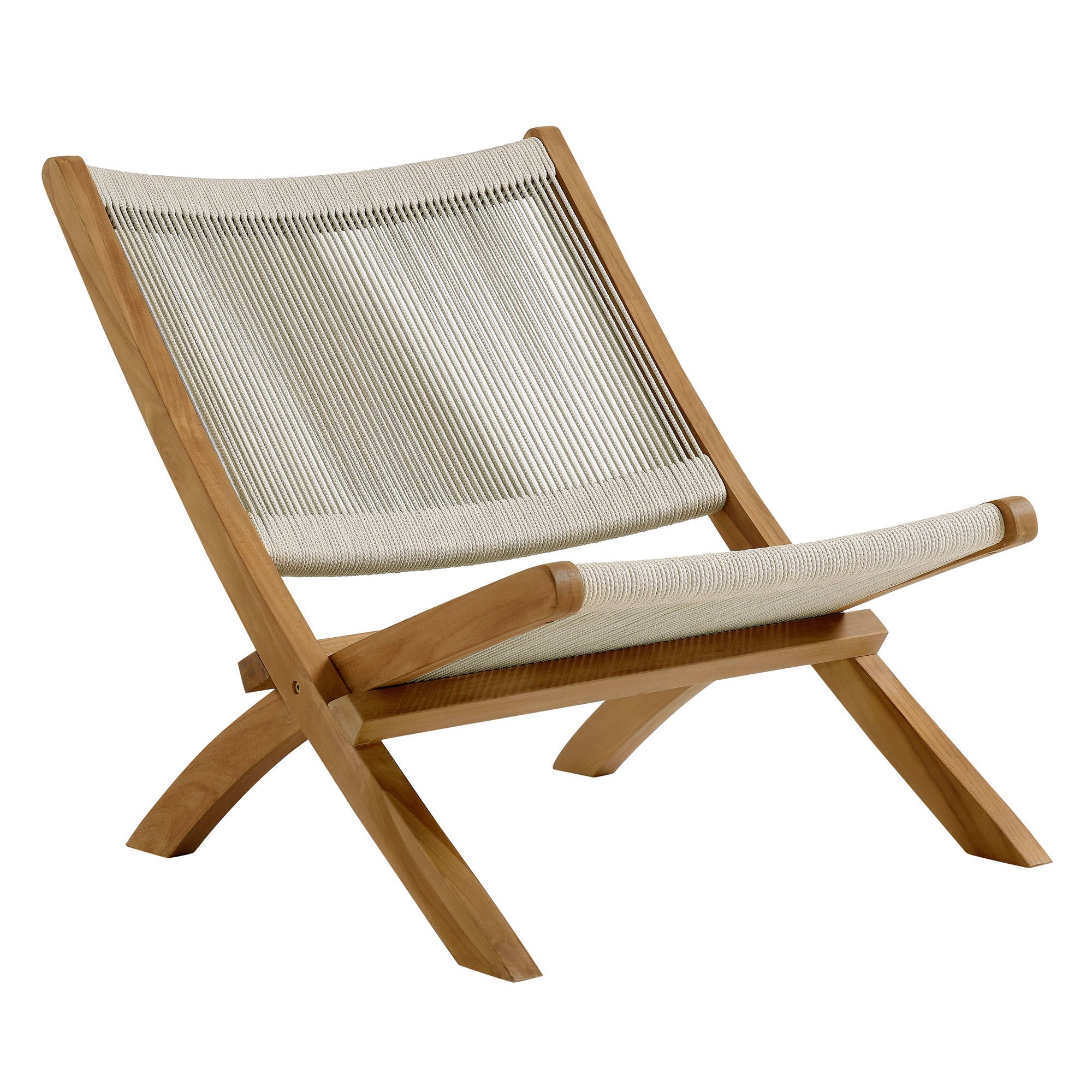 Vienna 3-Piece Outdoor Patio Teak and Rope Folding Lounge Chairs and Side Table