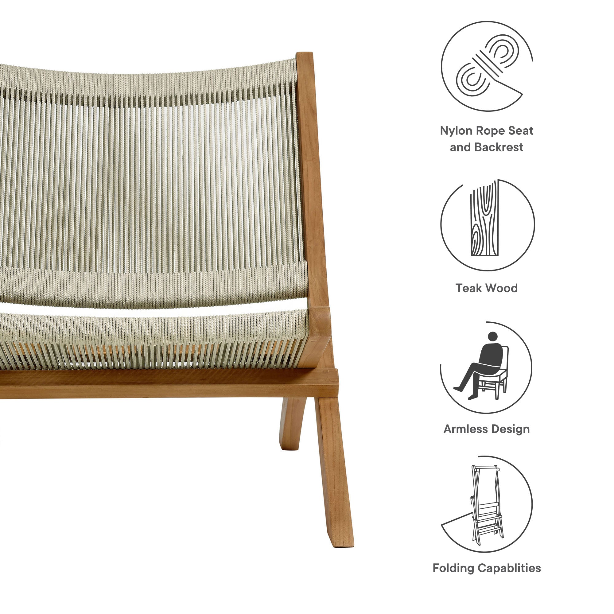 Vienna Outdoor Patio Teak and Rope Folding Accent Lounge Chair