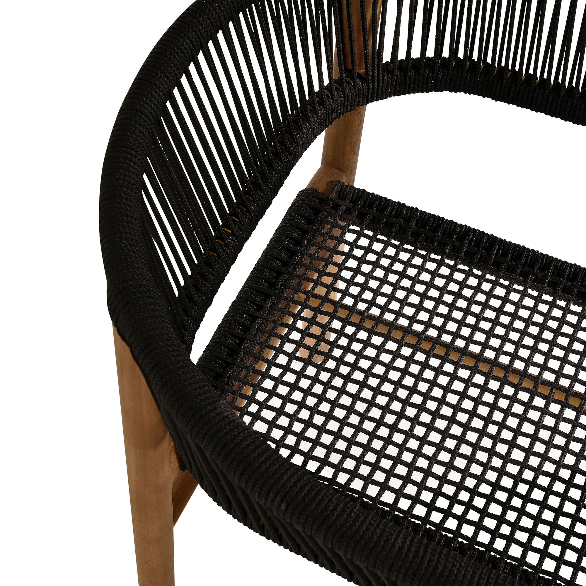 Vienna Outdoor Patio Teak and Rope Curved-Back Dining Armchairs Set of 2