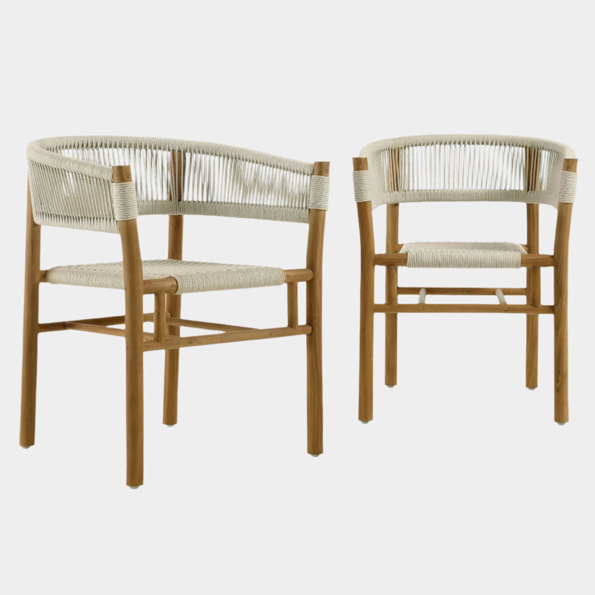 Vienna Outdoor Patio Teak and Rope Curved-Back Dining Armchairs Set of 2