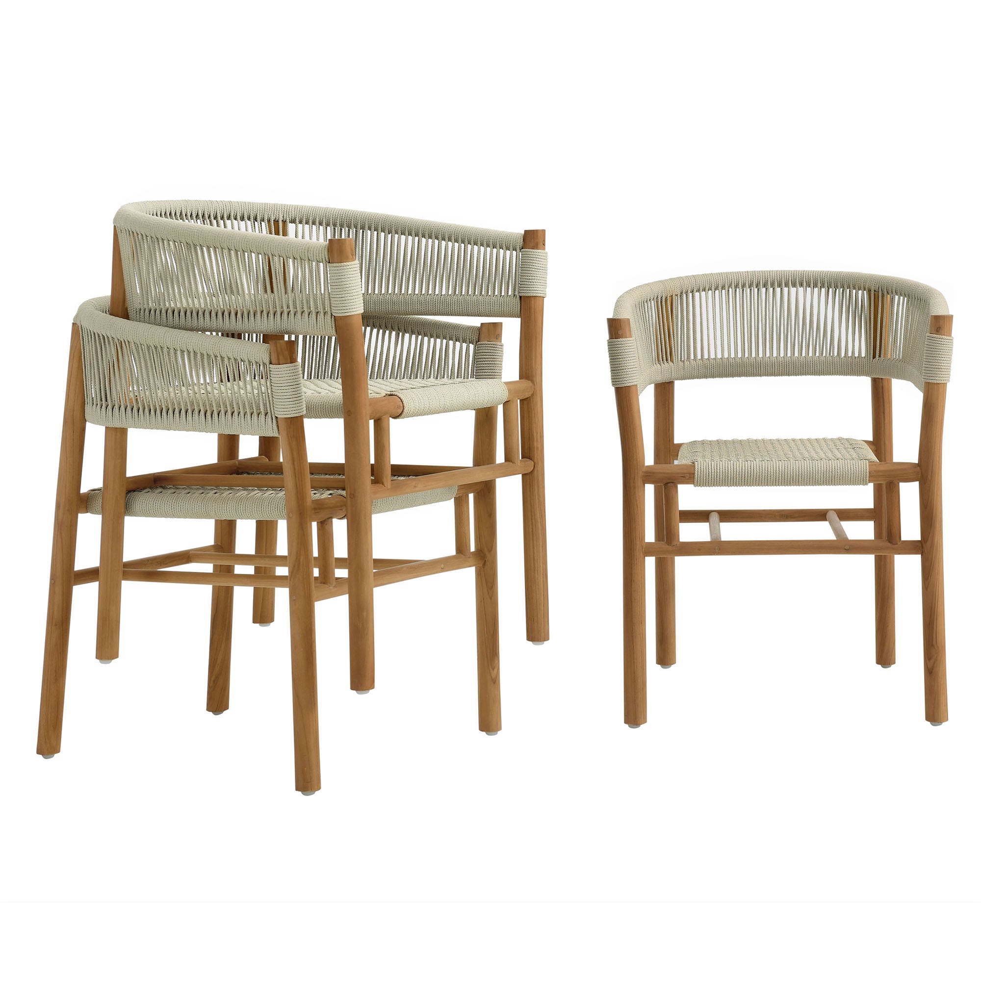 Vienna Outdoor Patio Teak and Rope Curved-Back Dining Armchairs Set of 2