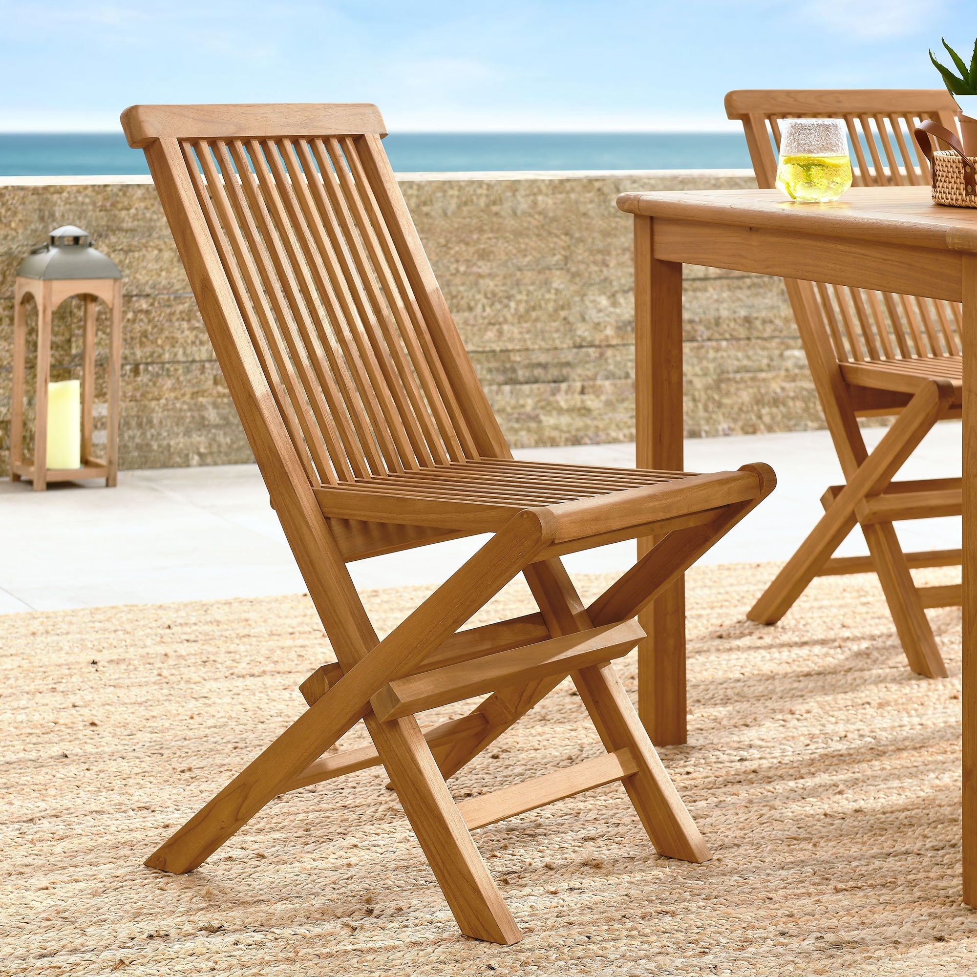 Vienna Outdoor Patio Teak Wood Folding Dining Chairs Set of 4 in Natural