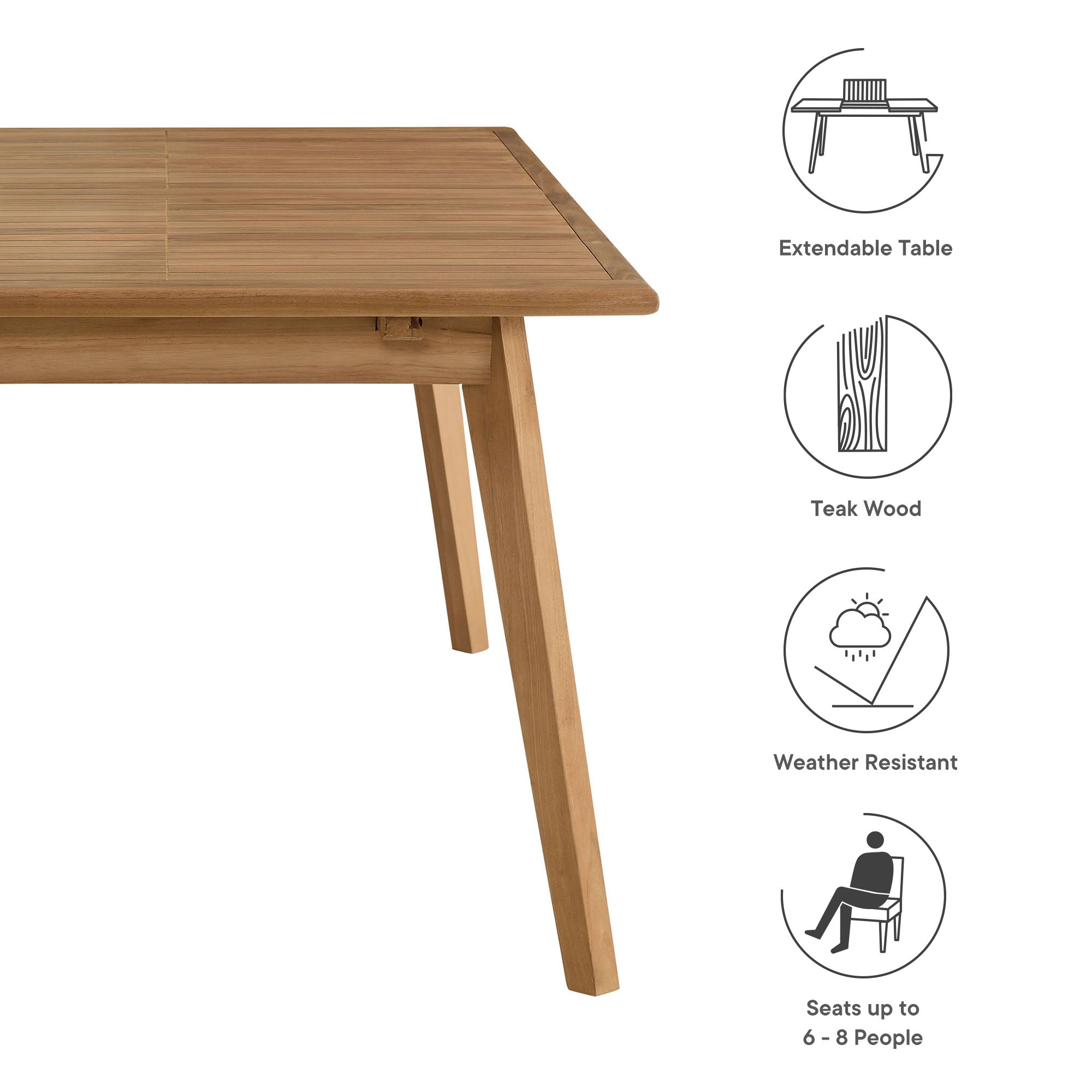 Table à manger extensible en bois de teck pour patio extérieur de Vienne en couleur naturelle 